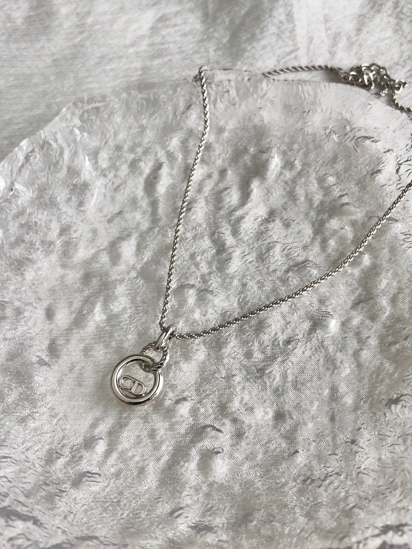 Christian D1OR CD Logo Motif Necklace Silver Vintage 2ar88r