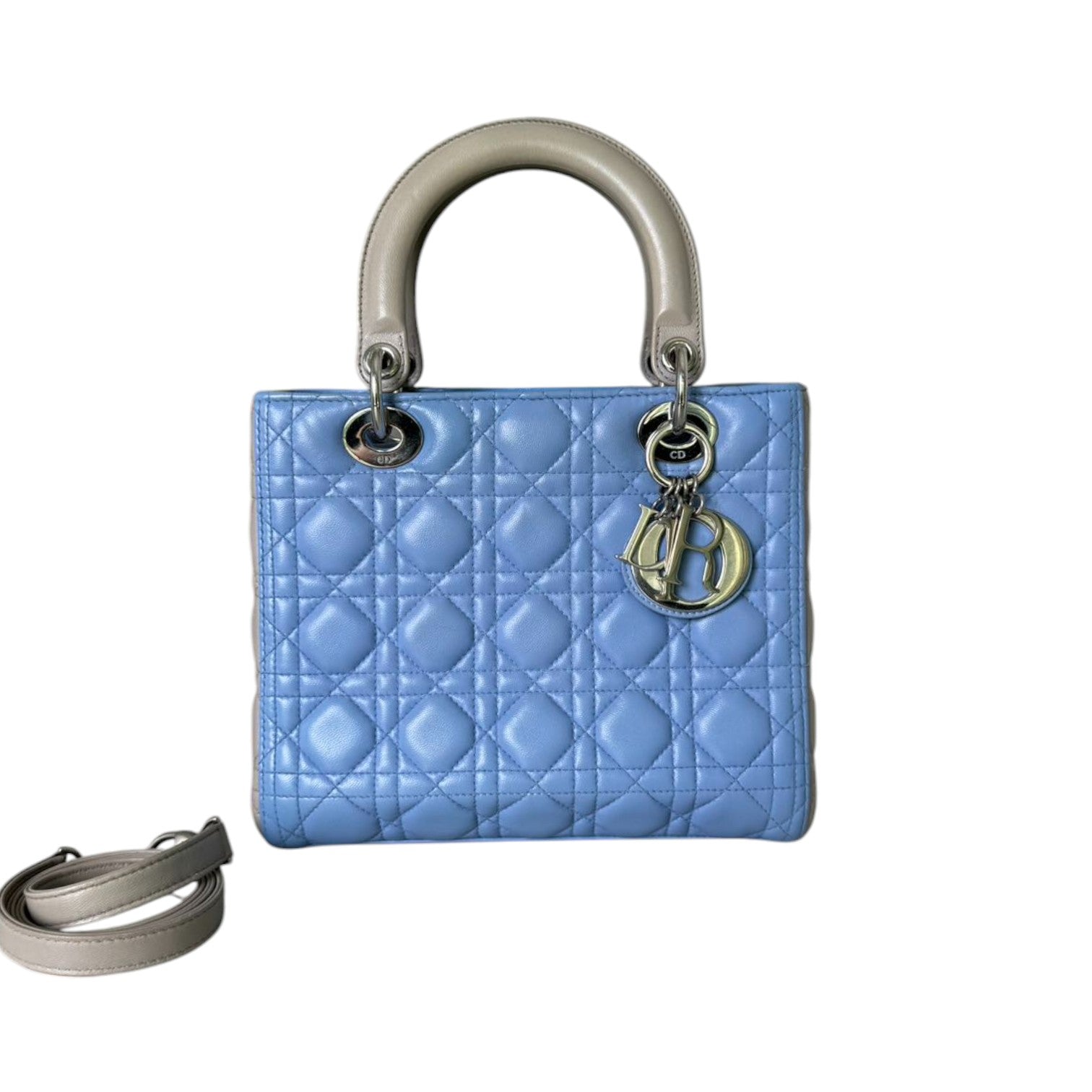 Bi-Color Lady D1OR Medium Lambskin Blue Grey SHW