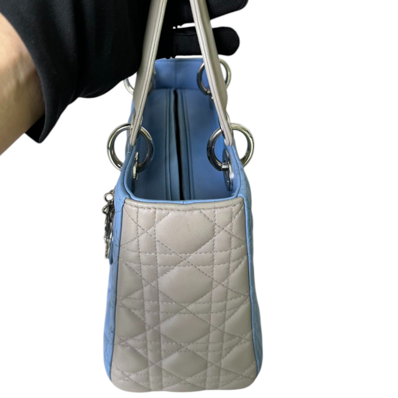 Bi-Color Lady D1OR Medium Lambskin Blue Grey SHW