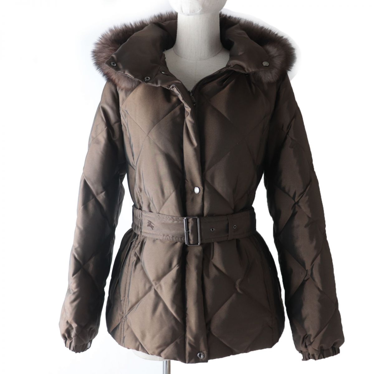 BBERRY Belted Fox Fur Hooded Down Coat