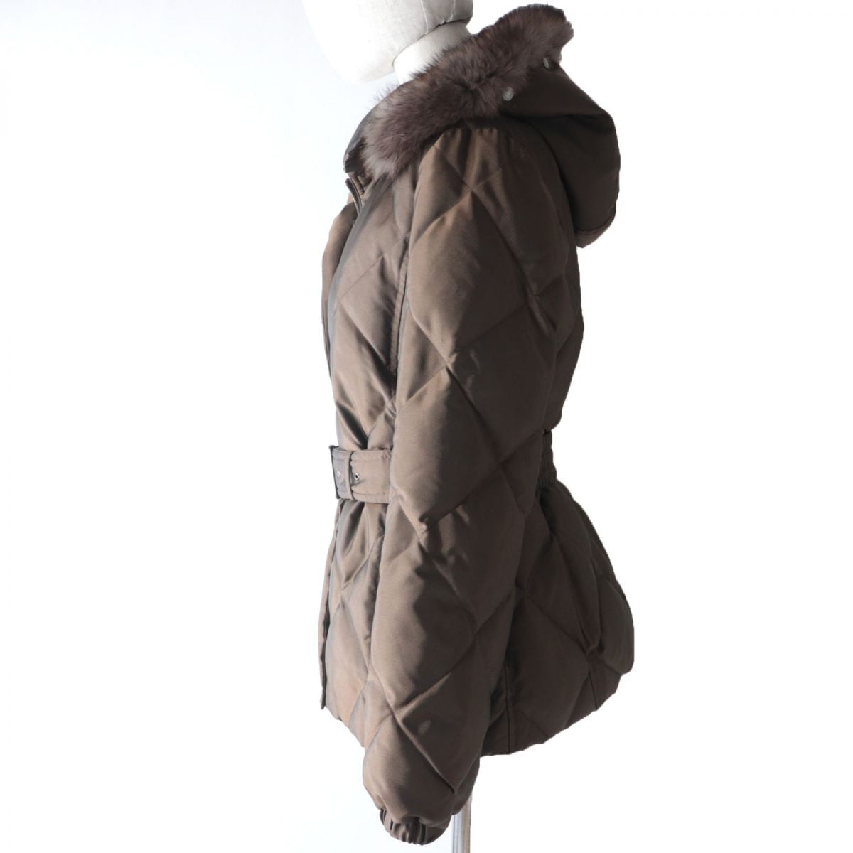 BBERRY Belted Fox Fur Hooded Down Coat