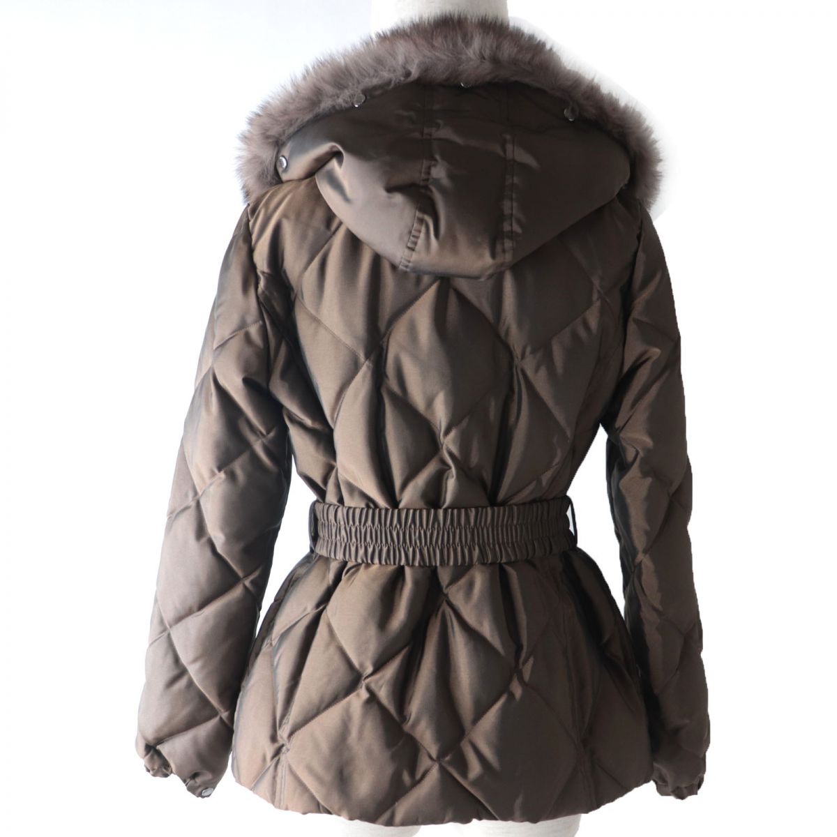 BBERRY Belted Fox Fur Hooded Down Coat