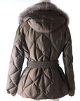 BBERRY Belted Fox Fur Hooded Down Coat