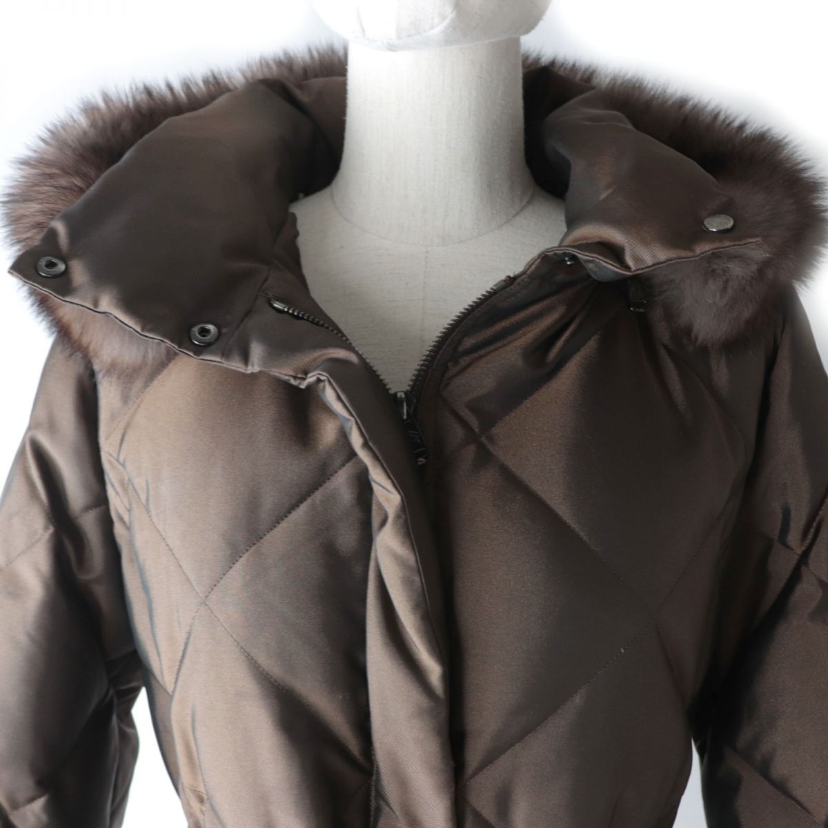 BBERRY Belted Fox Fur Hooded Down Coat