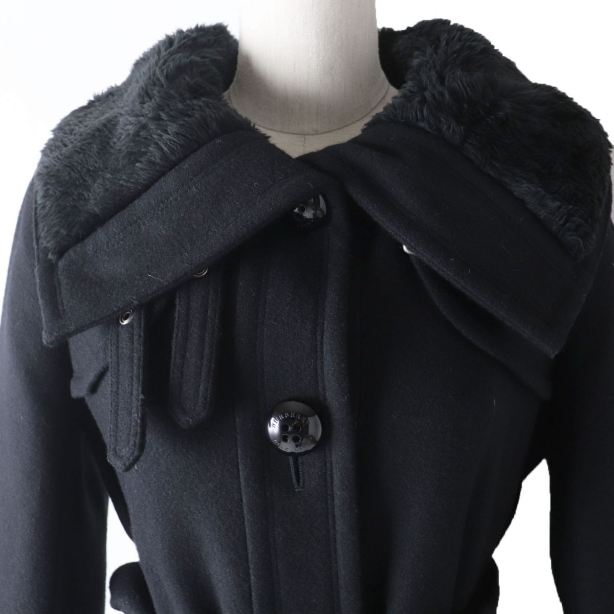 BBERRY Blue Label Wool Belted Coat, Black, Size 40