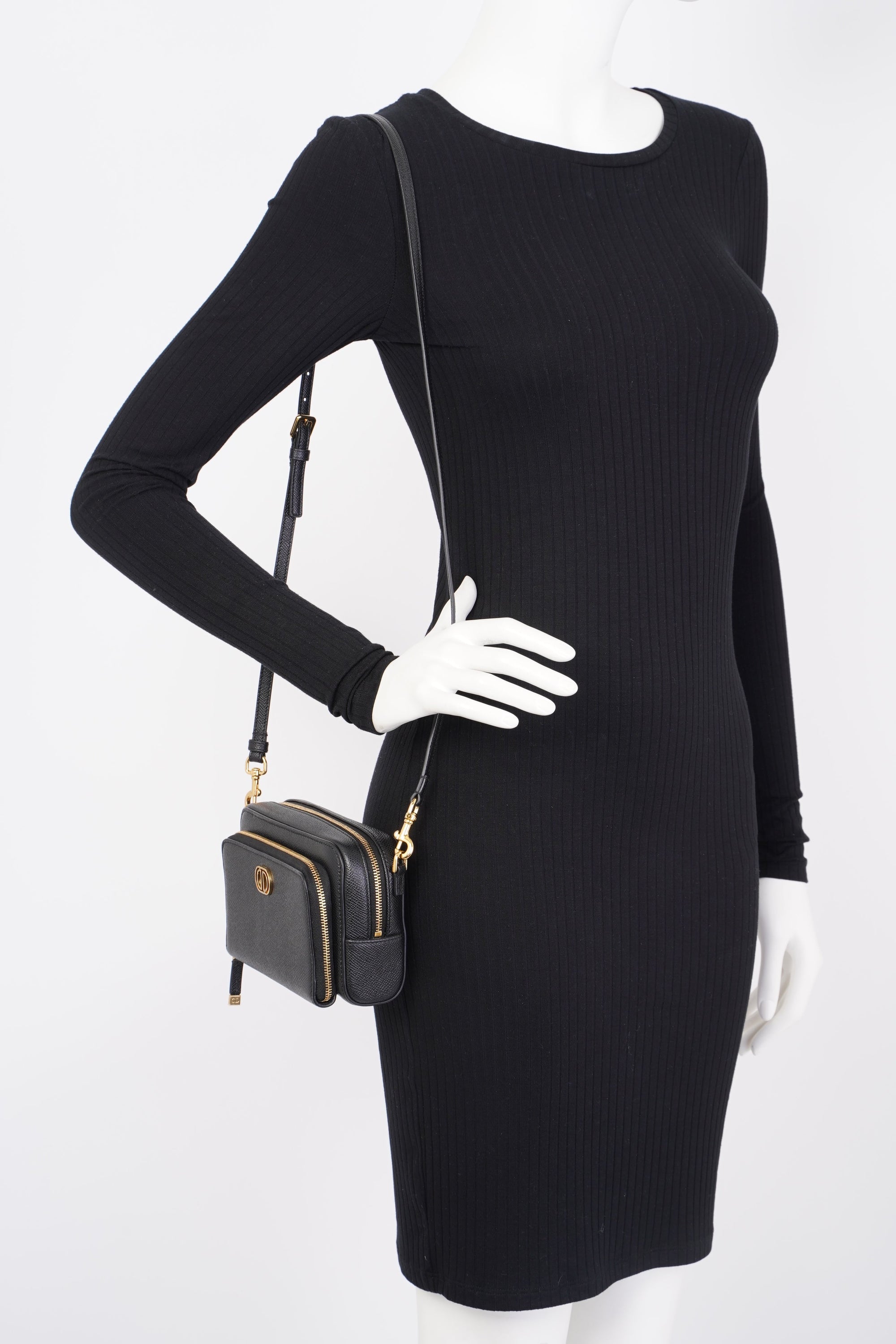 Christian D1OR Caro Double Zipped Pouch Black Leather