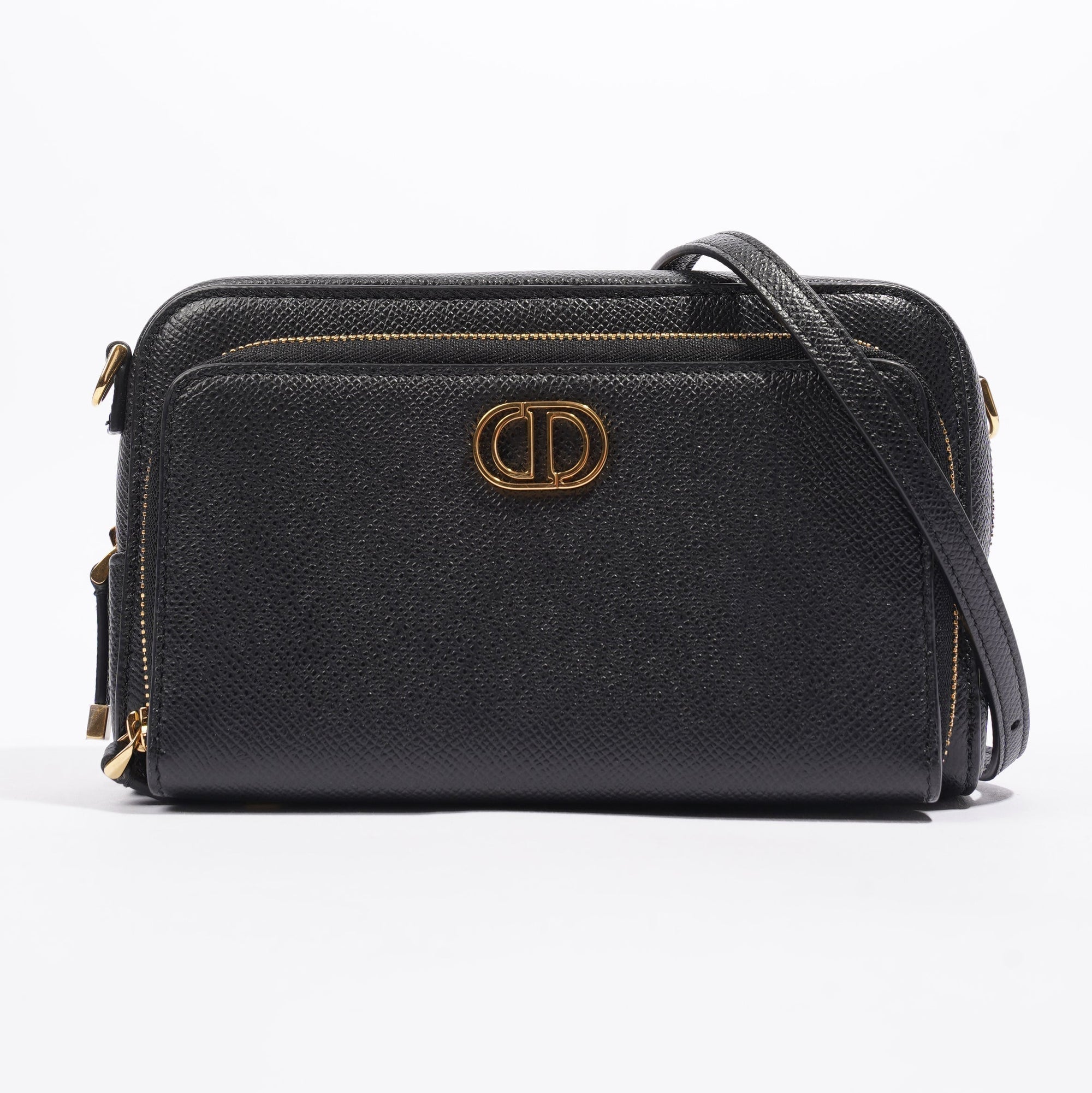 Christian D1OR Caro Double Zipped Pouch Black Leather