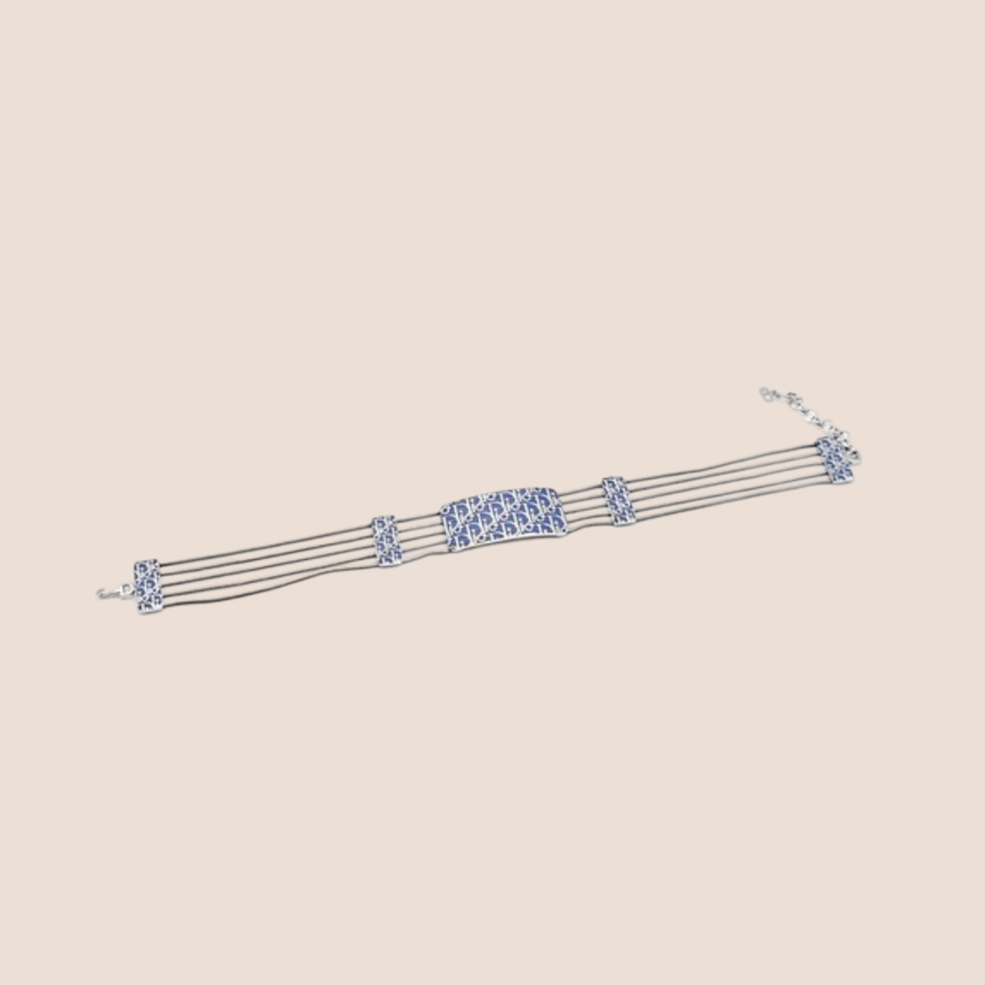 CHRISTIAN D1OR BLUE &amp; SILVER TROTTER CHOKER NECKLACE