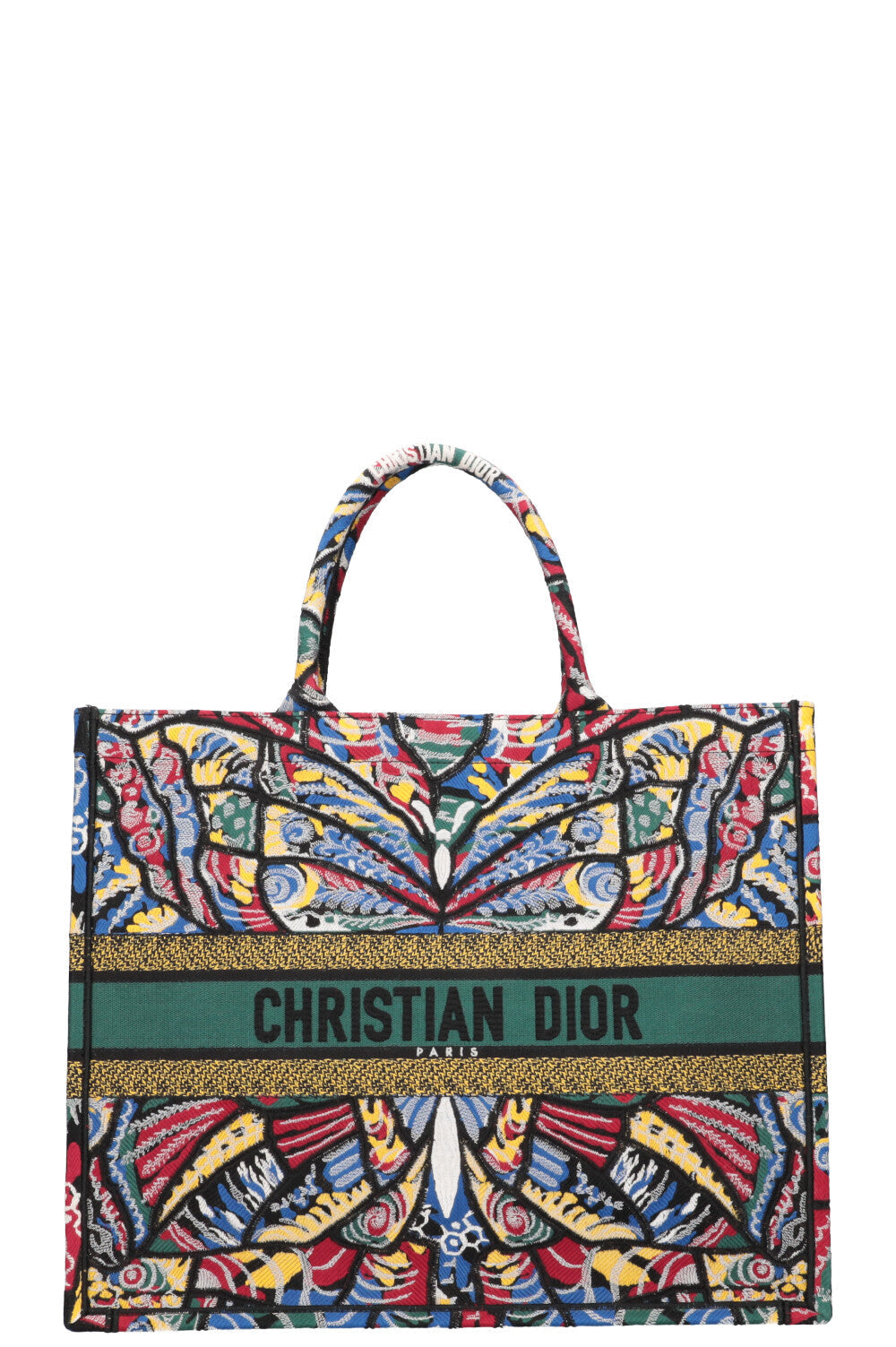 CHRISTIAN D1OR Butterfly Book Tote Large Green Blue