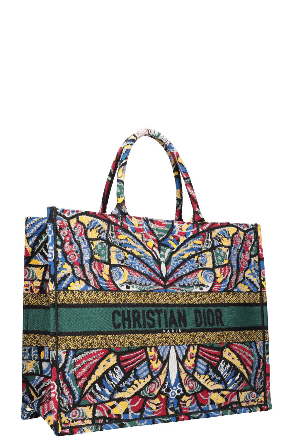 CHRISTIAN D1OR Butterfly Book Tote Large Green Blue