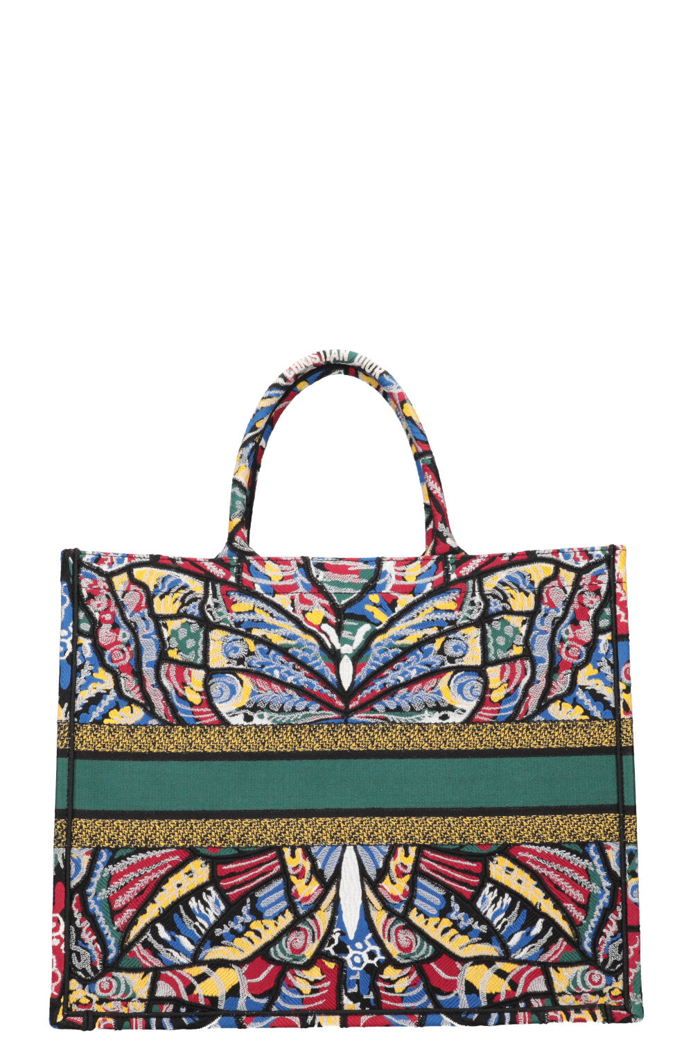 CHRISTIAN D1OR Butterfly Book Tote Large Green Blue