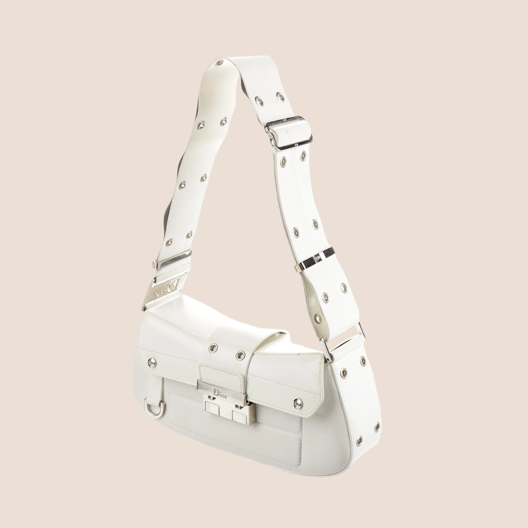 CHRISTIAN D1OR 2003 WHITE LEATHER STREET CHIC COLUMBUS BAG