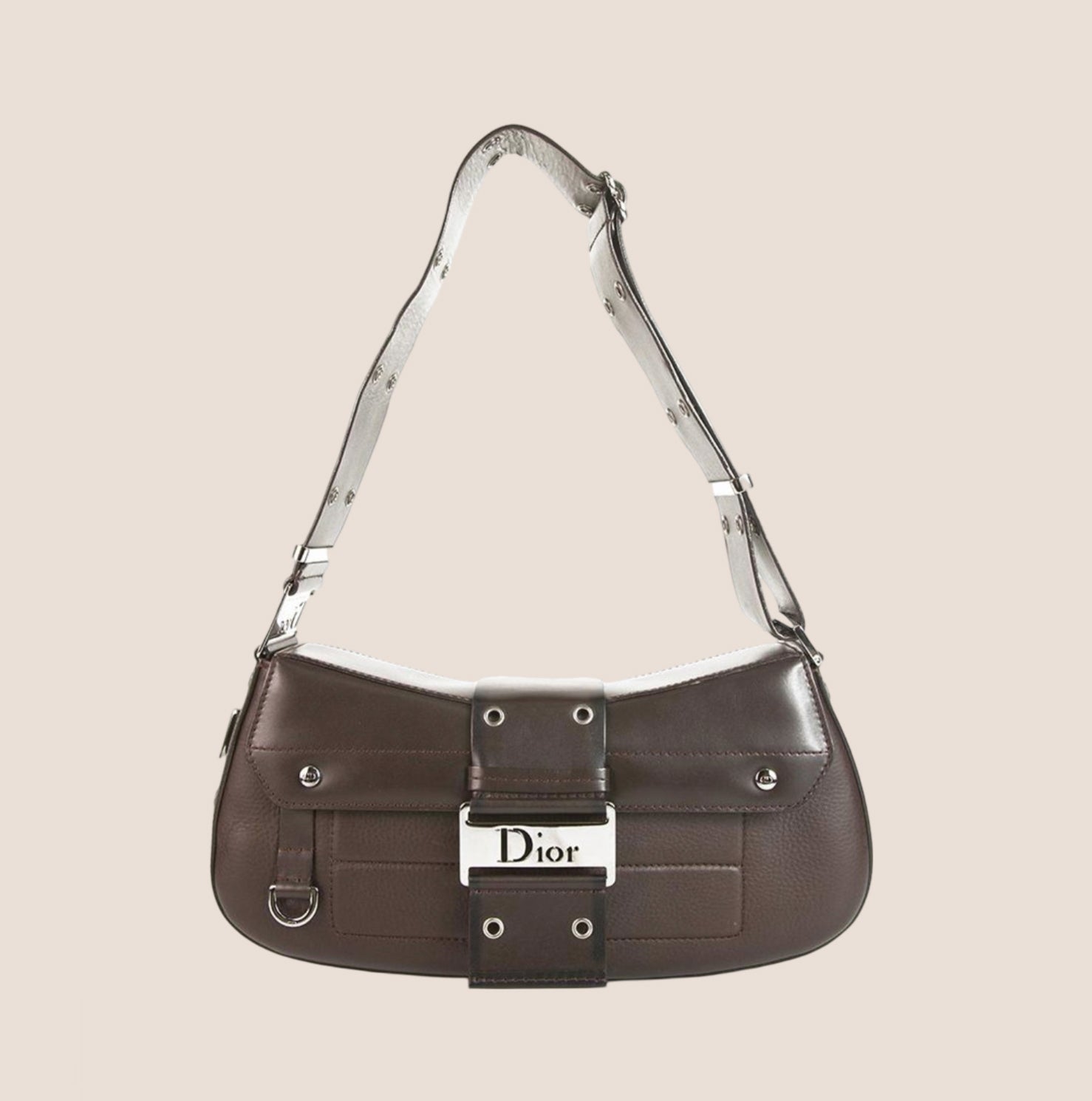 CHRISTIAN D1OR BROWN LEATHER STREET CHIC COLUMBUS SHOULDER BAG