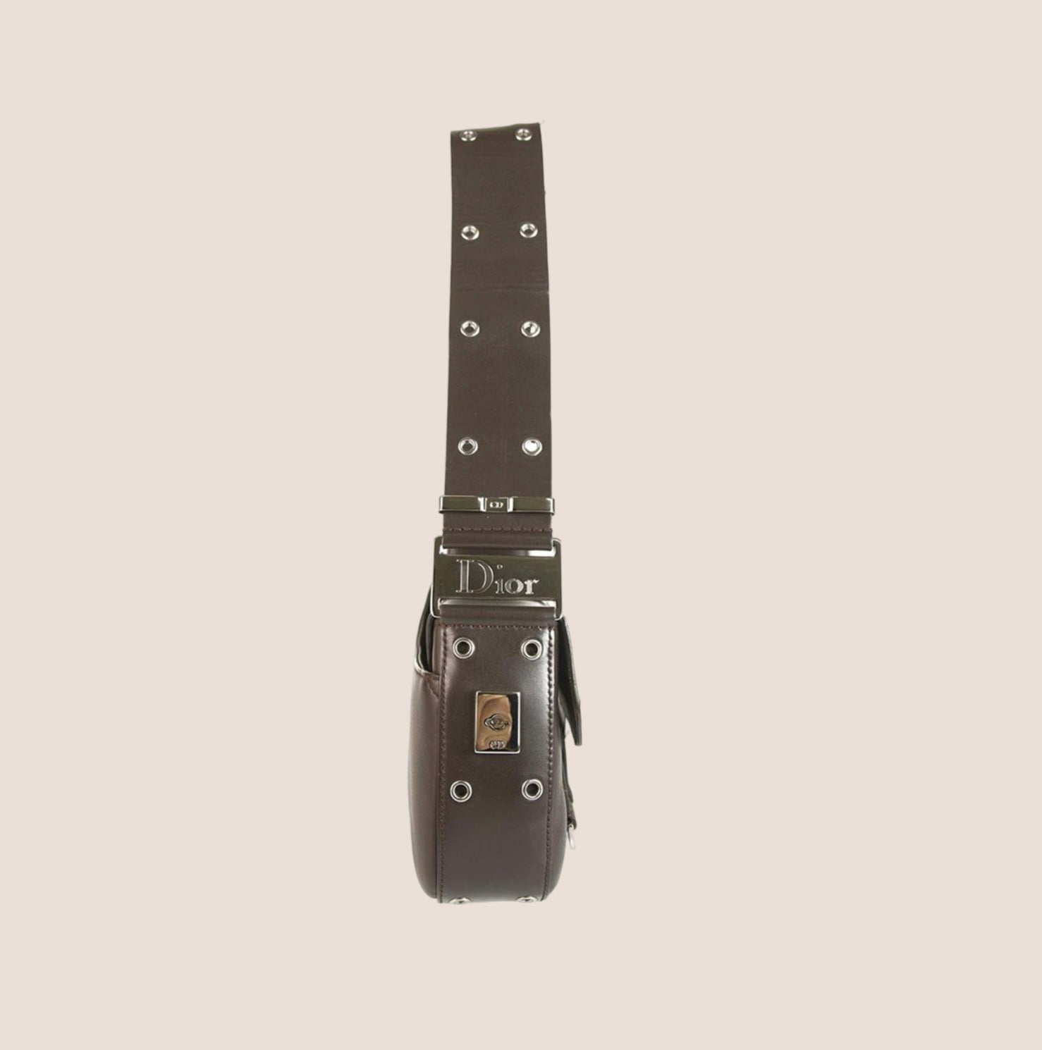 CHRISTIAN D1OR BROWN LEATHER STREET CHIC COLUMBUS SHOULDER BAG
