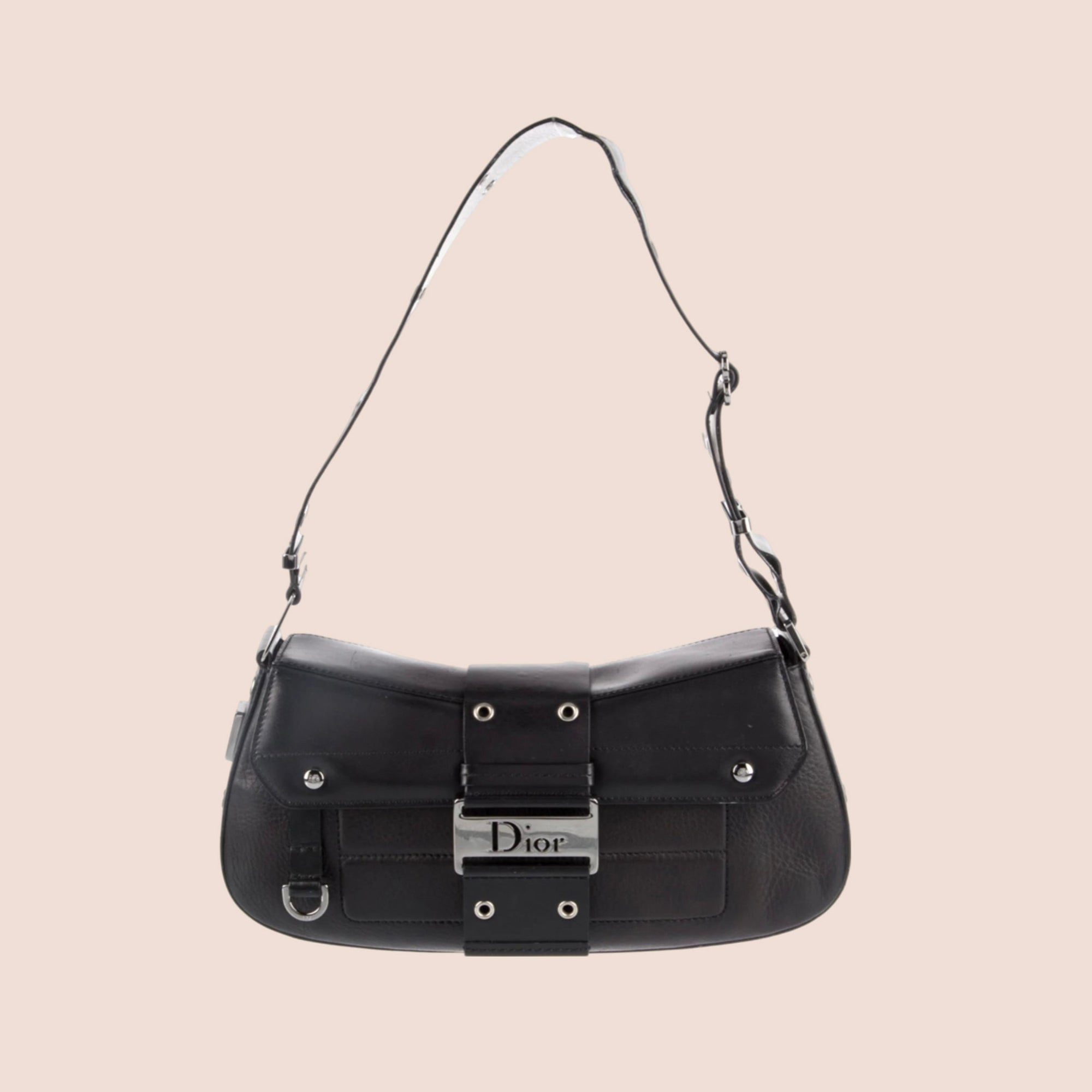CHRISTIAN D1OR BLACK LEATHER STREET CHIC COLUMBUS BAG