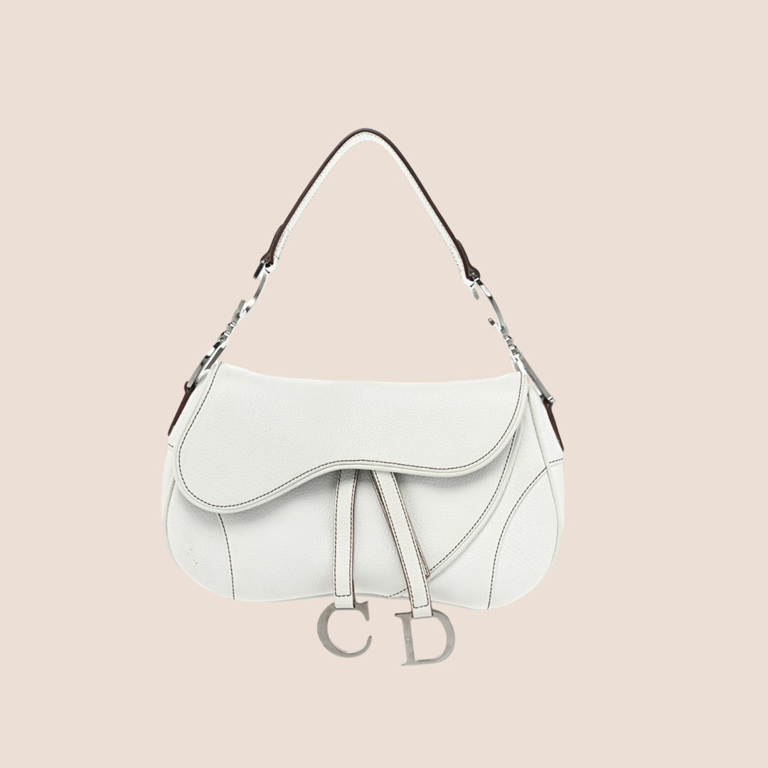 CHRISTIAN D1OR 2002 WHITE LEATHER DOUBLE SADDLE BAG