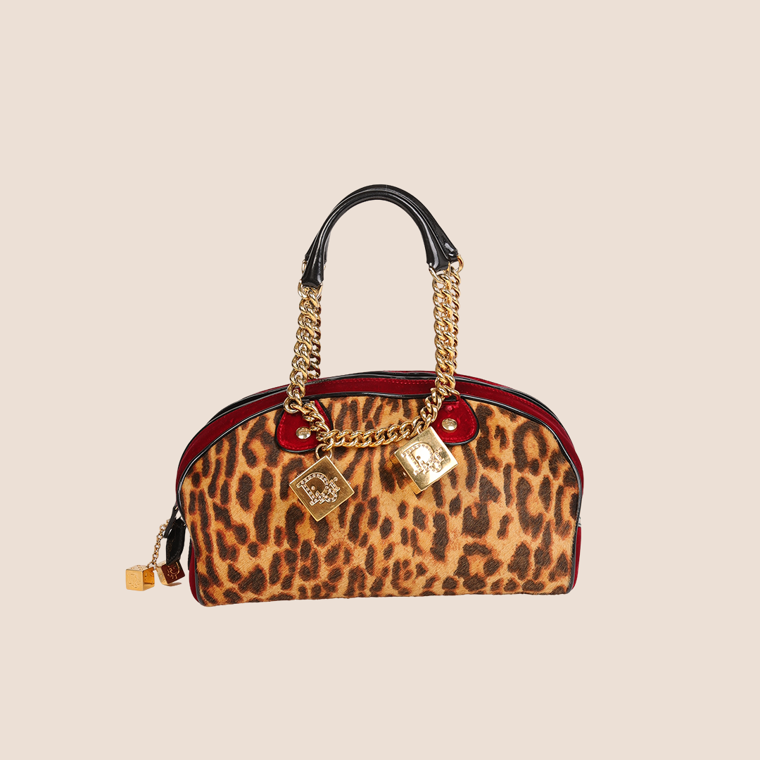 CHRISTIAN D1OR 2004 LEOPARD PRINT VELVET GAMBLER DICE BAG