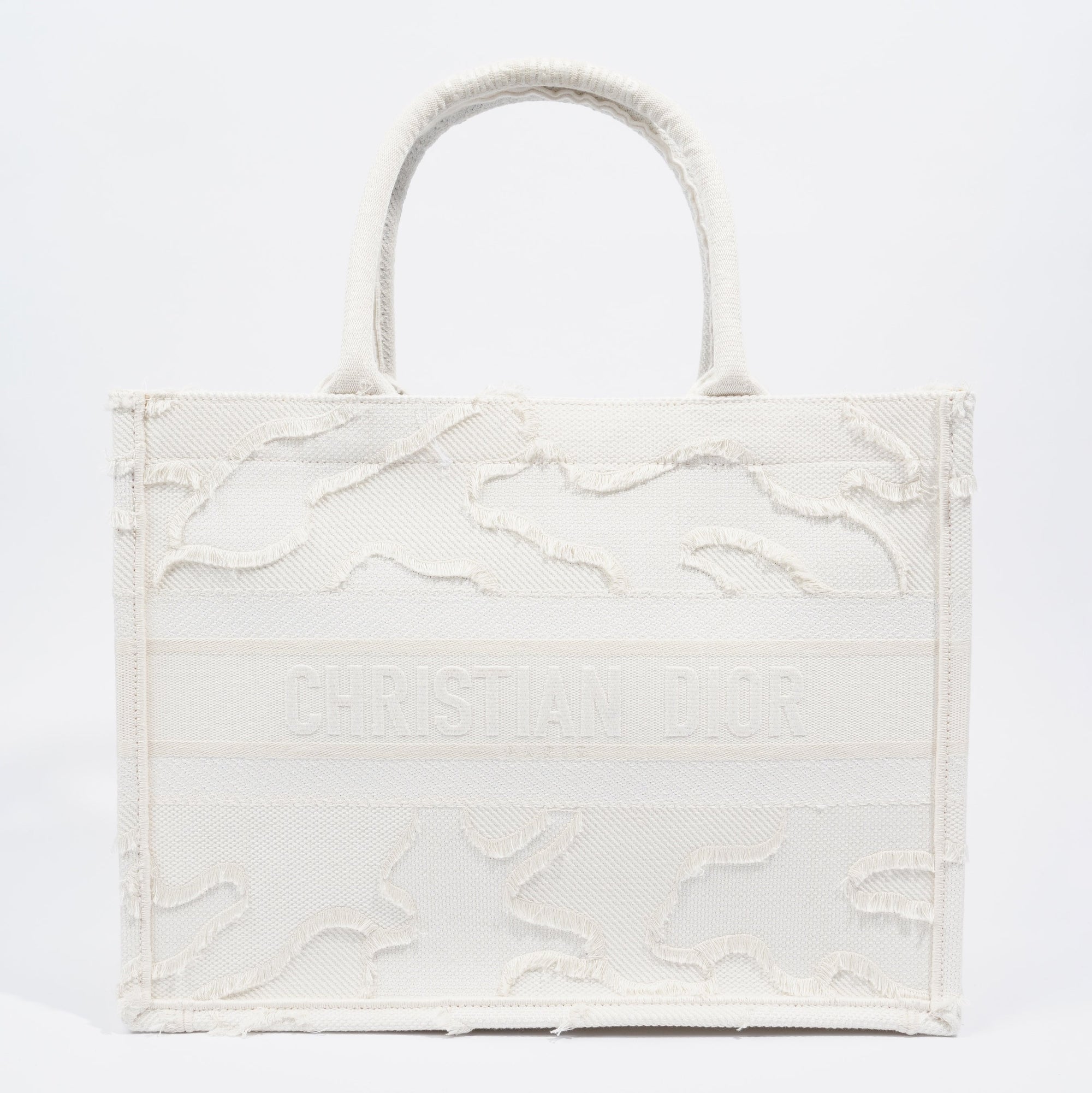 Christian D1OR Book Tote Cream Canvas Medium