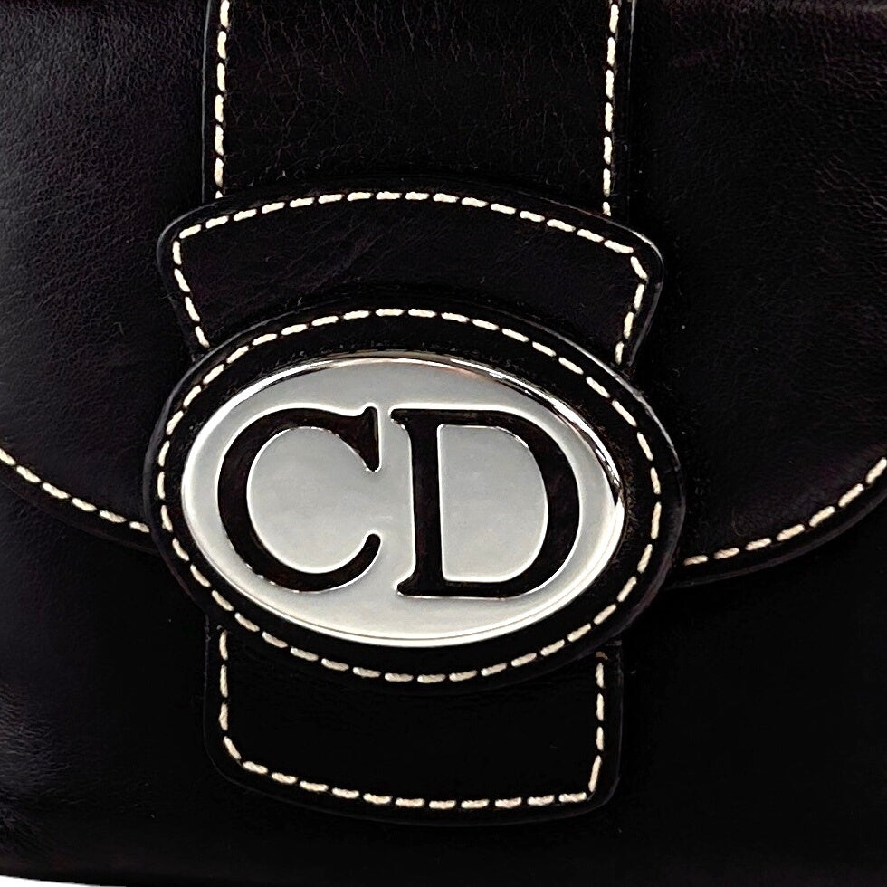 Christian D1OR CD Logo Leather Folded Wallet Brown Vintage 8jdhim