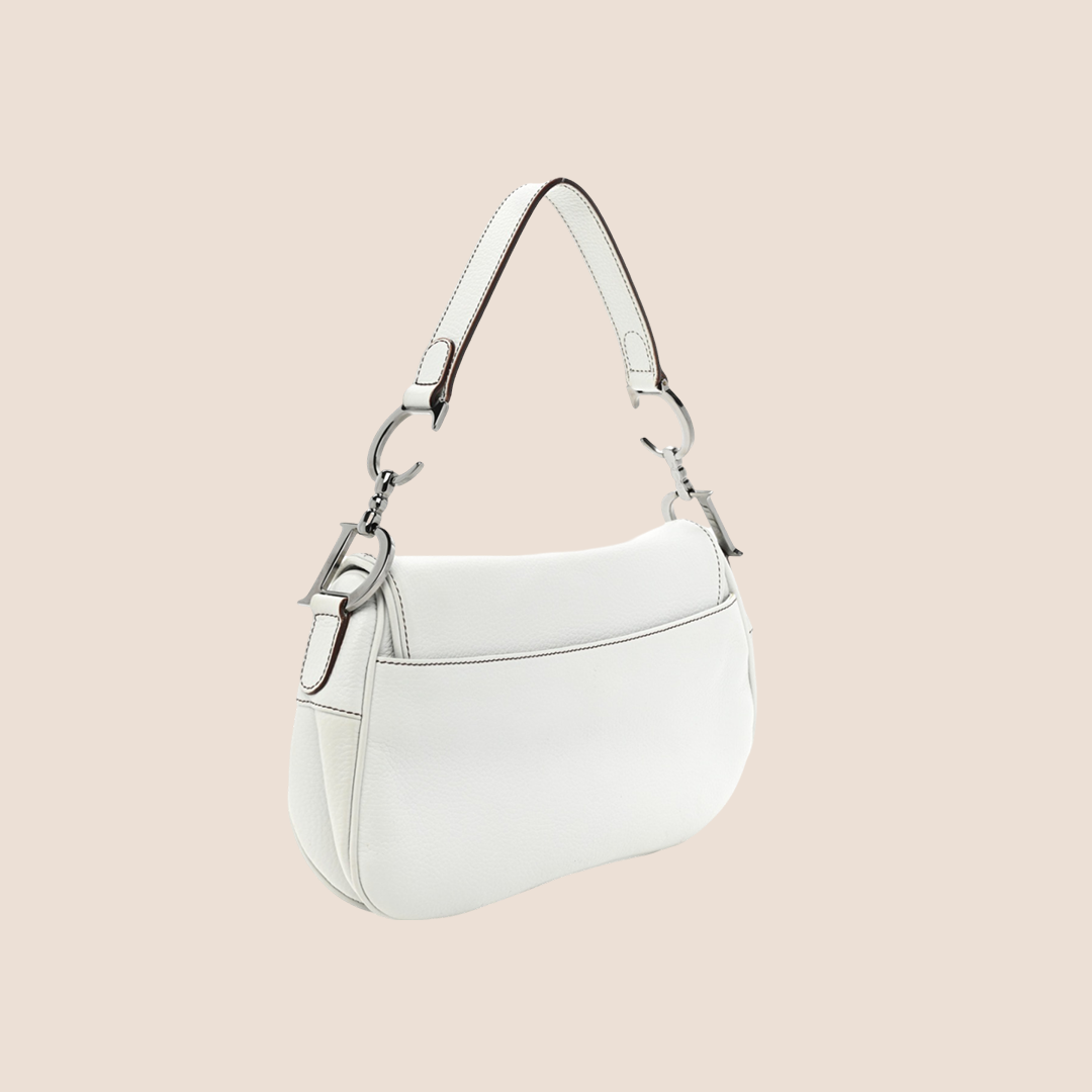 CHRISTIAN D1OR 2002 WHITE LEATHER DOUBLE SADDLE BAG