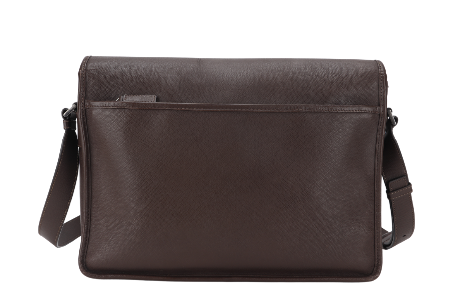 PRD BROWN SAFFIANO LEATHER MESSENGER BAG NO DUST COVER AND BOX