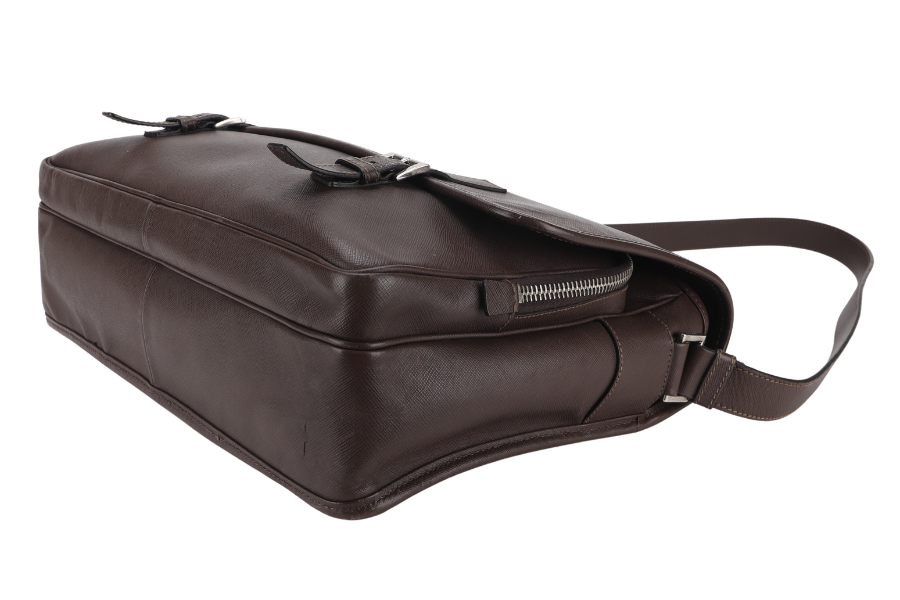 PRD BROWN SAFFIANO LEATHER MESSENGER BAG NO DUST COVER AND BOX