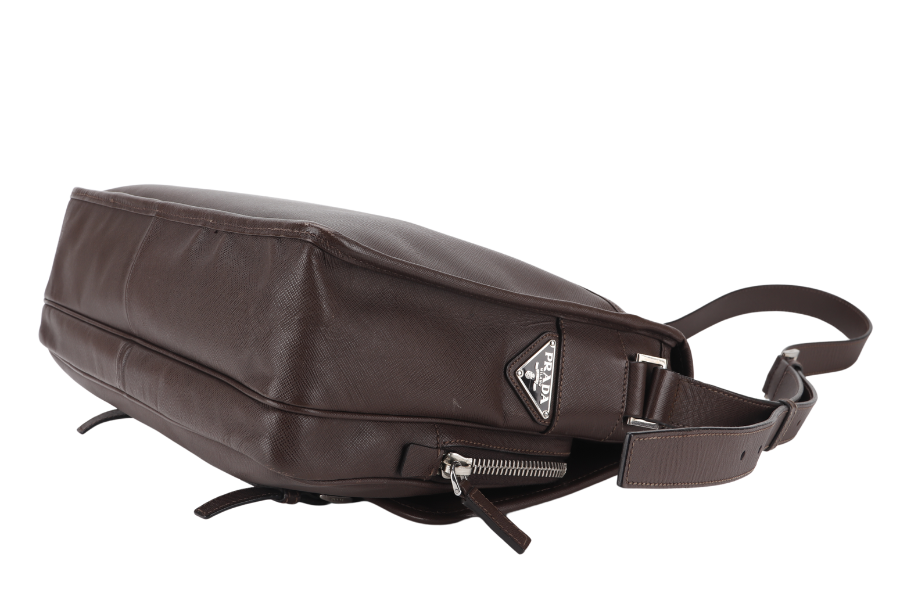 PRD BROWN SAFFIANO LEATHER MESSENGER BAG NO DUST COVER AND BOX