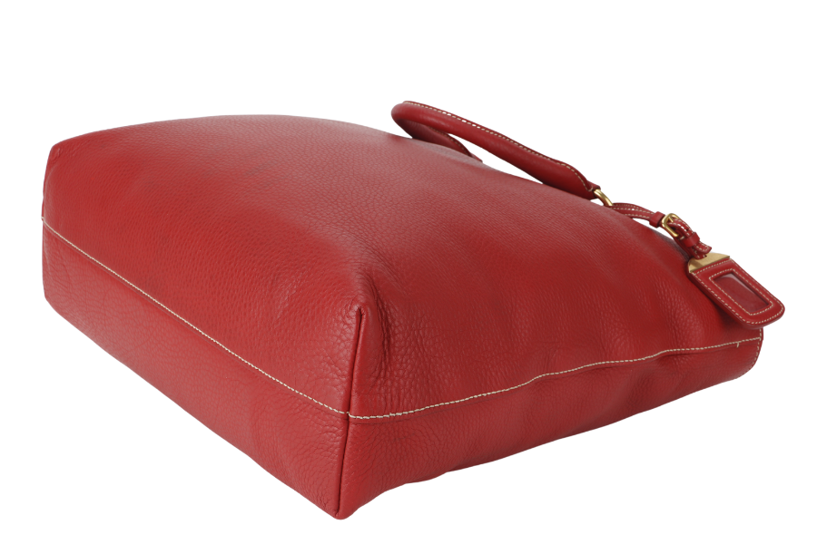 PRD CONVERTIBLE VERTICAL TOTE RED GRAINED CALF LEATHER GOLD HARDWARE WITH DUST COVER AND STRAP
