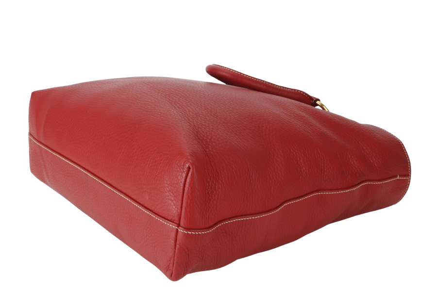 PRD CONVERTIBLE VERTICAL TOTE RED GRAINED CALF LEATHER GOLD HARDWARE WITH DUST COVER AND STRAP