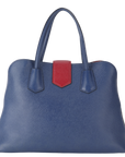 PRD BLUE-RED SAFFIANO LEATHER DOUBLE HANDLE TOTE (BN2755) GOLD HARDWARE WITH STRAP, CARD AND DUST COVER