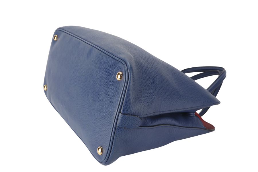 PRD BLUE-RED SAFFIANO LEATHER DOUBLE HANDLE TOTE (BN2755) GOLD HARDWARE WITH STRAP, CARD AND DUST COVER