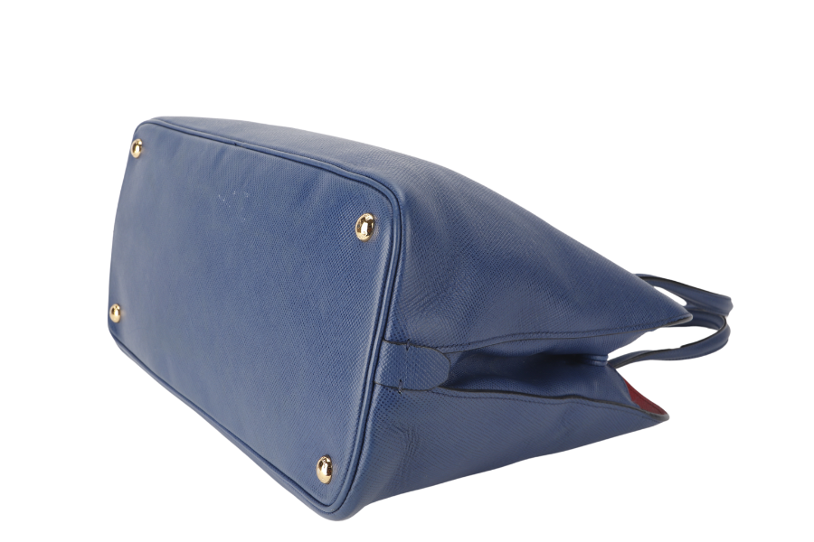 PRD BLUE-RED SAFFIANO LEATHER DOUBLE HANDLE TOTE (BN2755) GOLD HARDWARE WITH STRAP, CARD AND DUST COVER