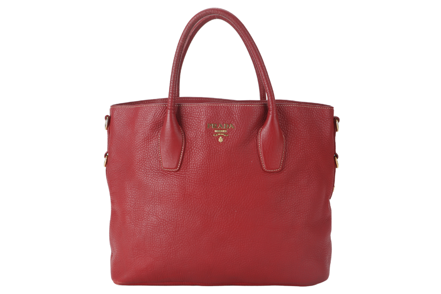 PRD BN2317 TOTE LARGE ROSSO VITELLO DAINO LEATHER GOLD HARDWARE WITH CARD