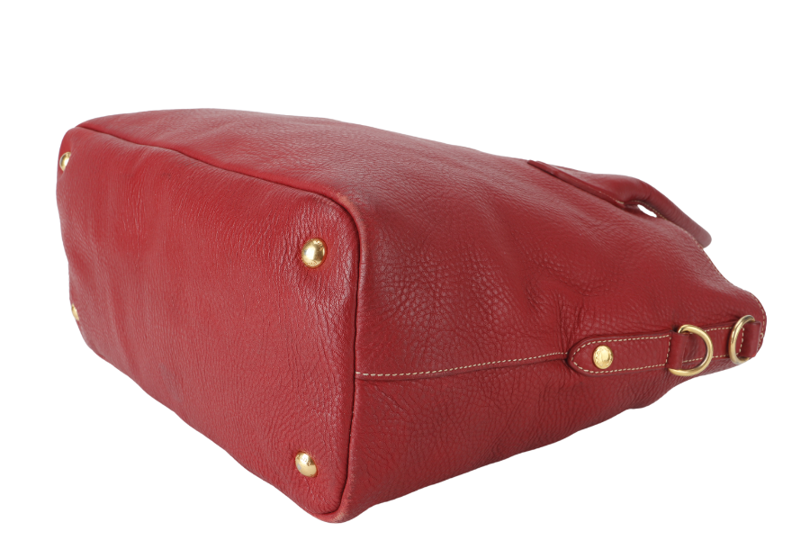 PRD BN2317 TOTE LARGE ROSSO VITELLO DAINO LEATHER GOLD HARDWARE WITH CARD