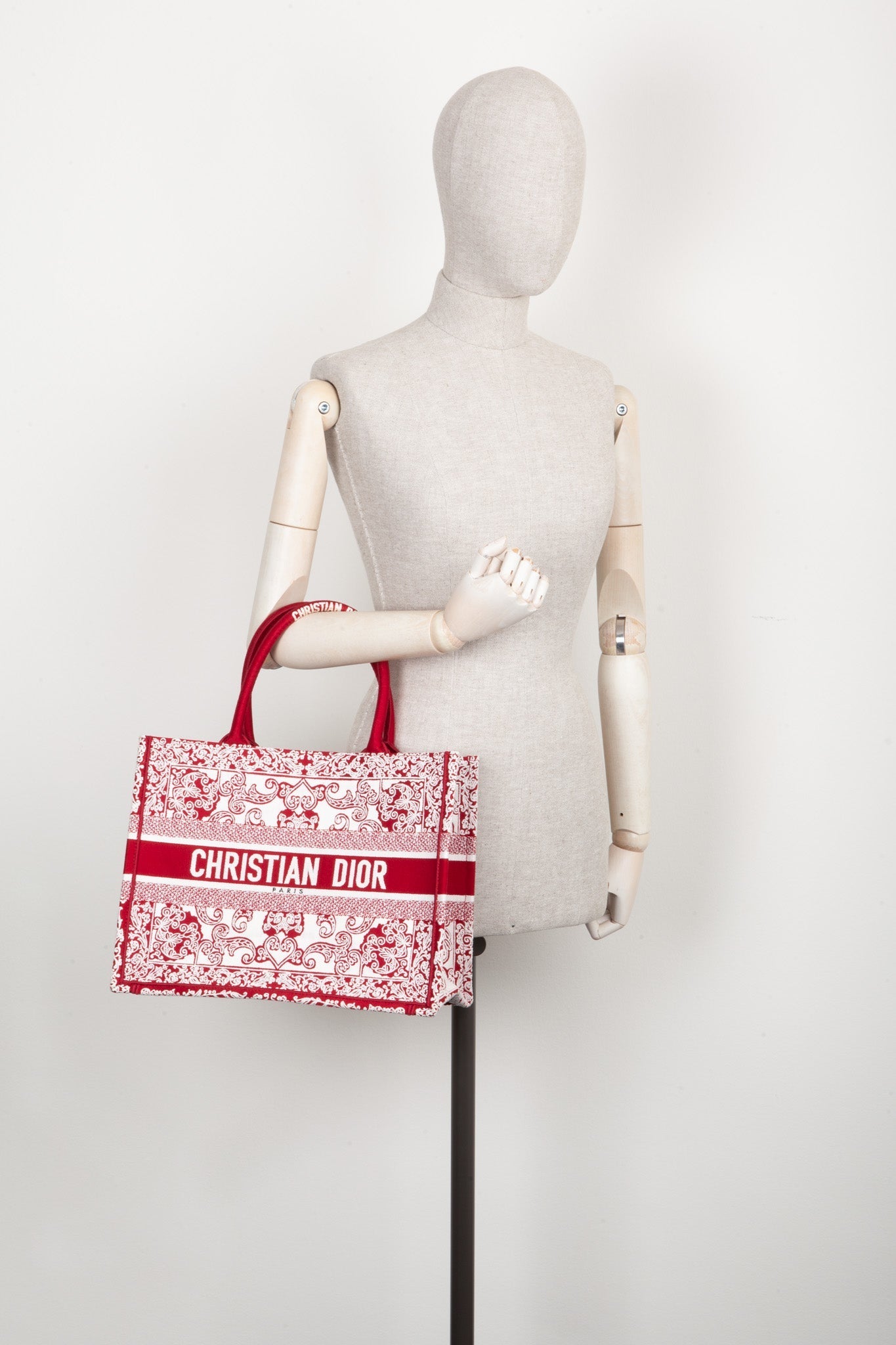 CHRISTIAN D1OR Book Tote Red &amp; White
