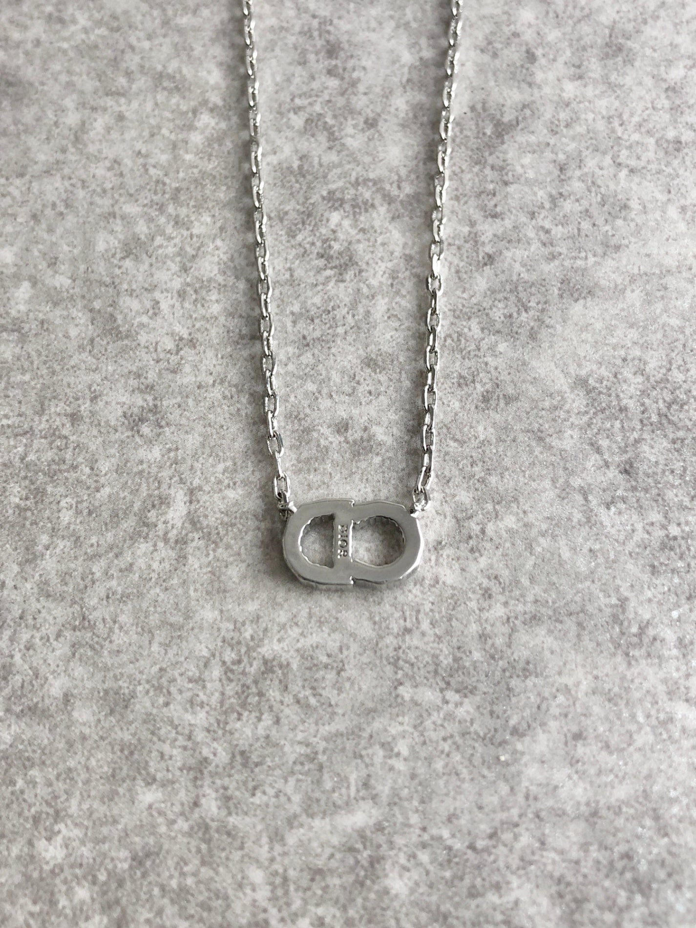 Christian D1OR CD Logo Rhinestone Necklace Silver Vintage 58eydu