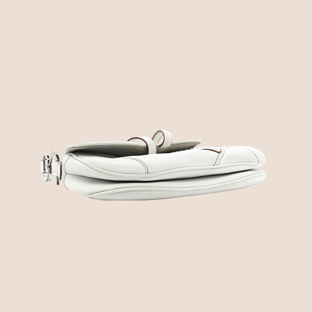 CHRISTIAN D1OR 2002 WHITE LEATHER DOUBLE SADDLE BAG