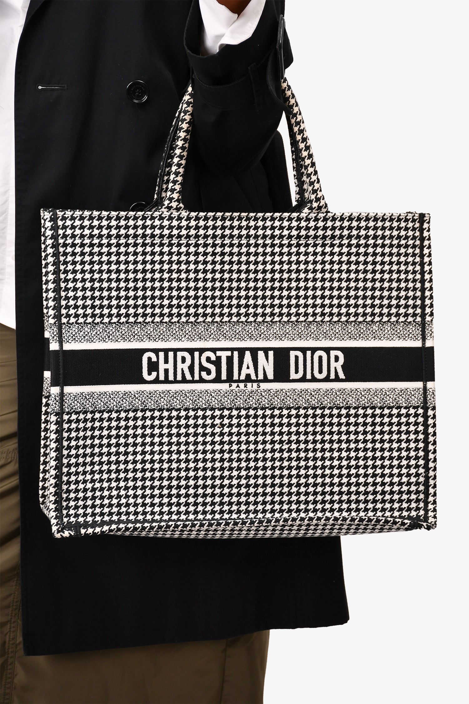 Christian D1OR 2020 Black/White Houndstooth Patterned Large Book Tote