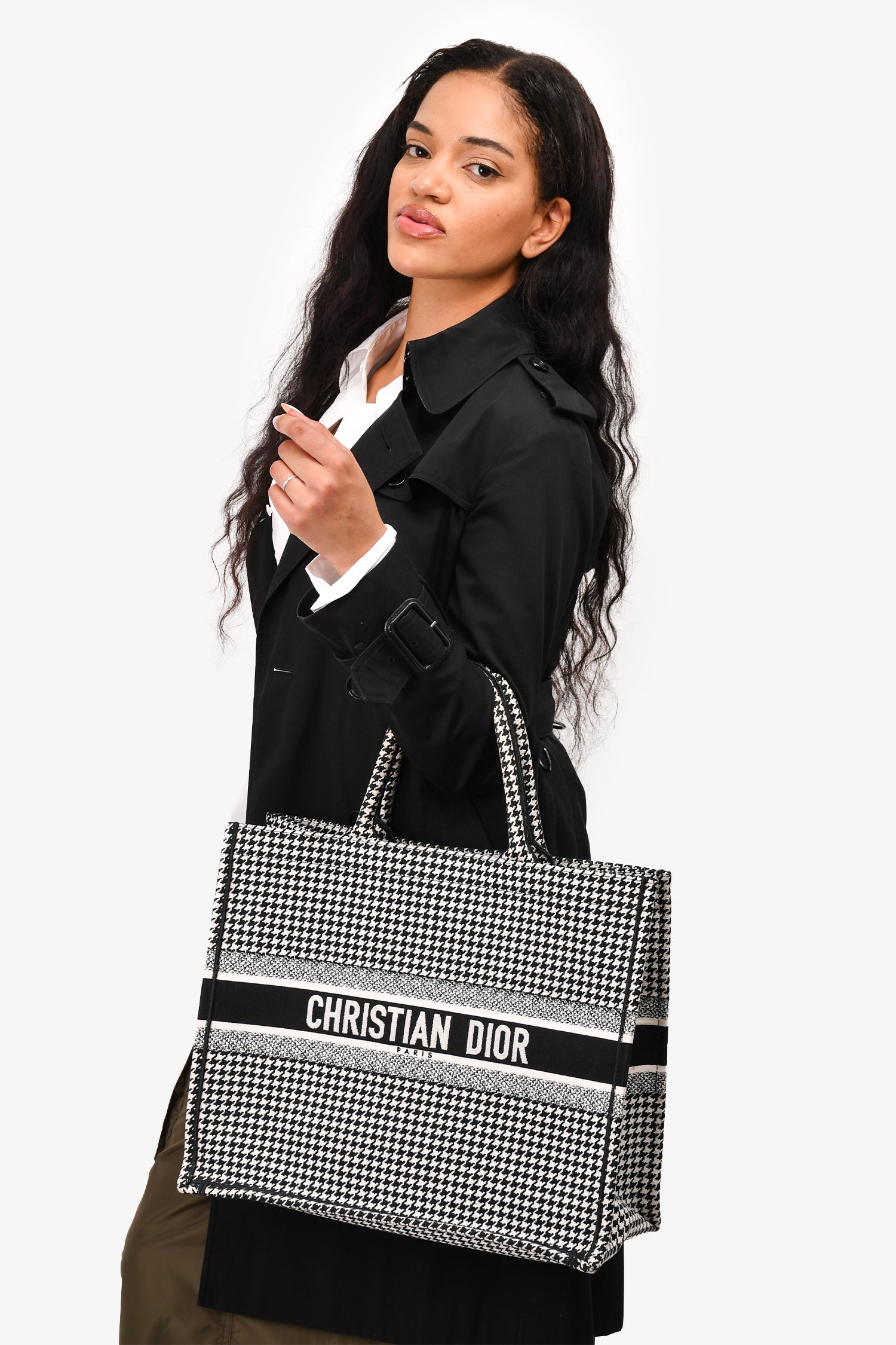 Christian D1OR 2020 Black/White Houndstooth Patterned Large Book Tote