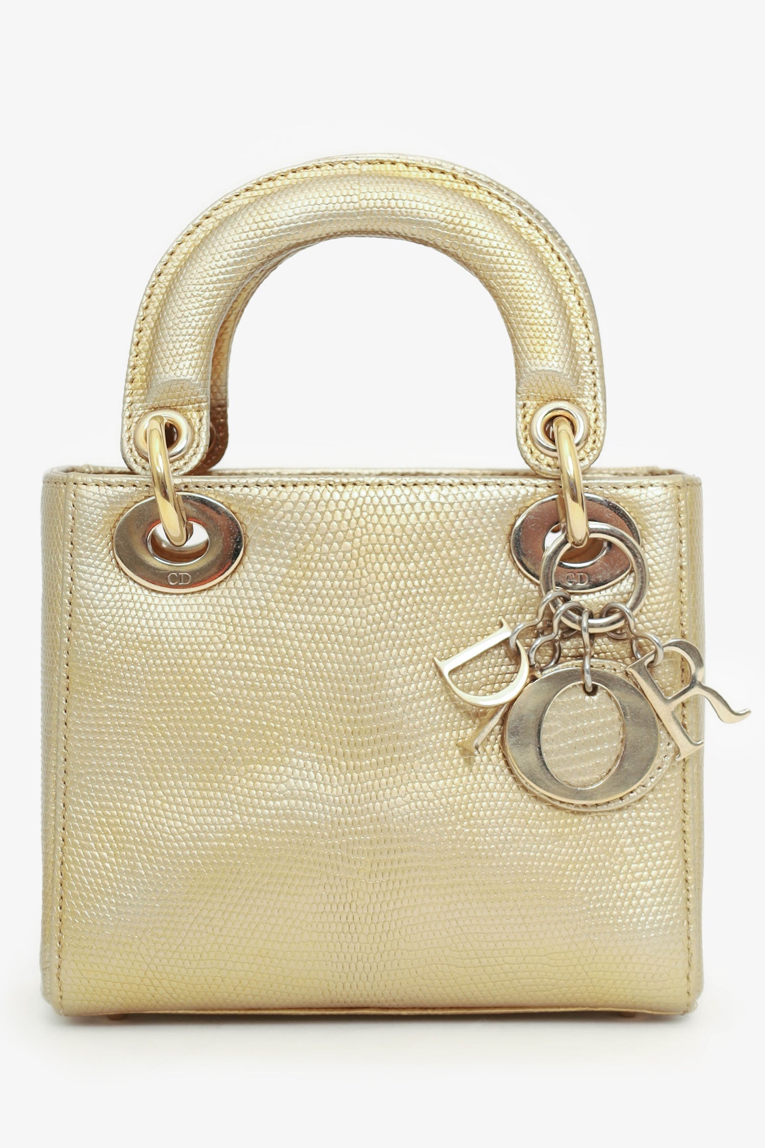 Christian D1OR 2018 Gold Metallic Lizard Leather Mini Lady D1OR with Strap