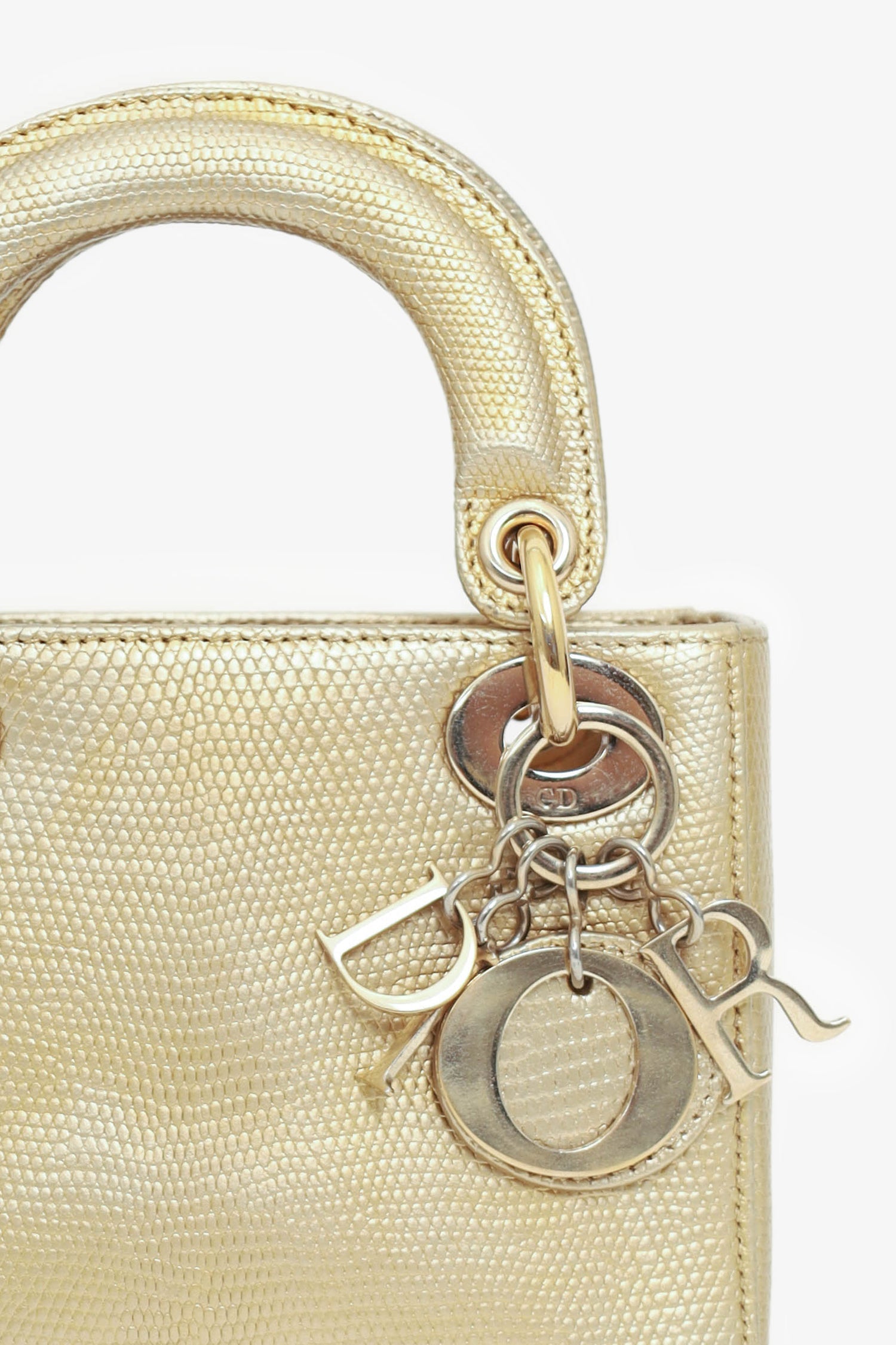 Christian D1OR 2018 Gold Metallic Lizard Leather Mini Lady D1OR with Strap