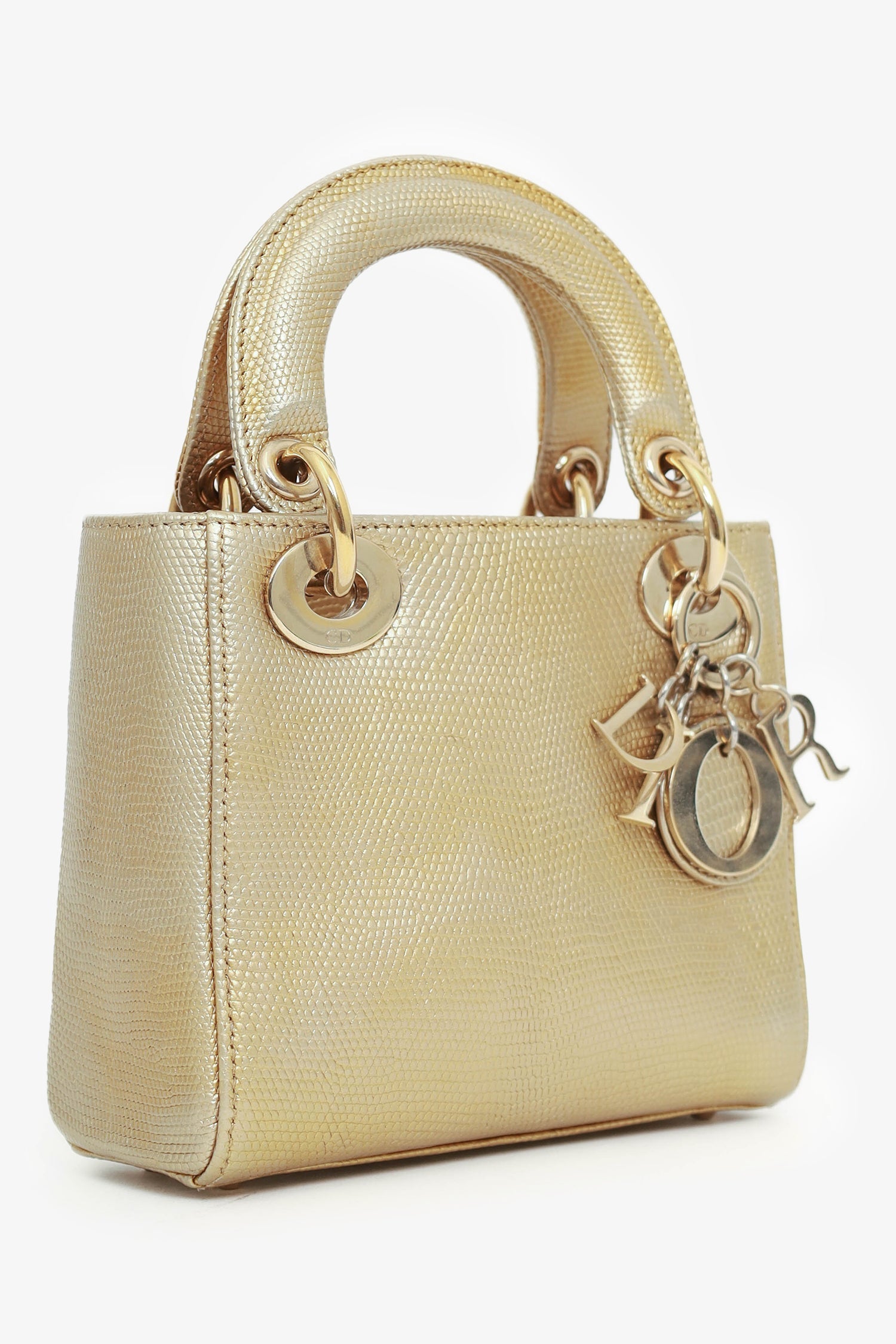 Christian D1OR 2018 Gold Metallic Lizard Leather Mini Lady D1OR with Strap