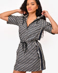 Christian D1OR Blue Oblique Jacquard Hooded Mini Dress Size 2 US