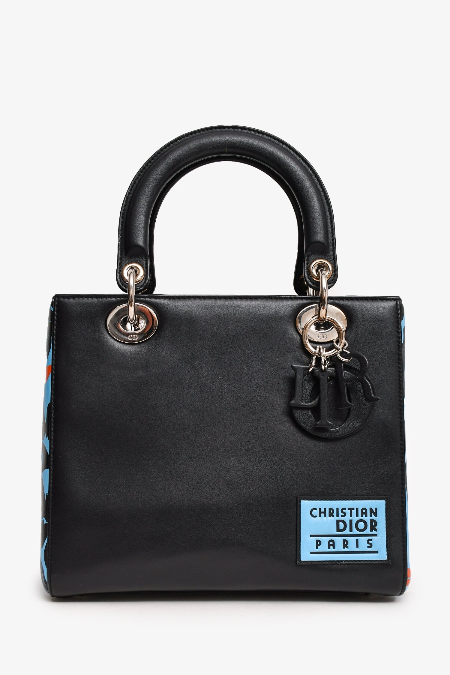 Christian D1OR 2016 Black/Blue Leather Floral Printed Lady D1OR