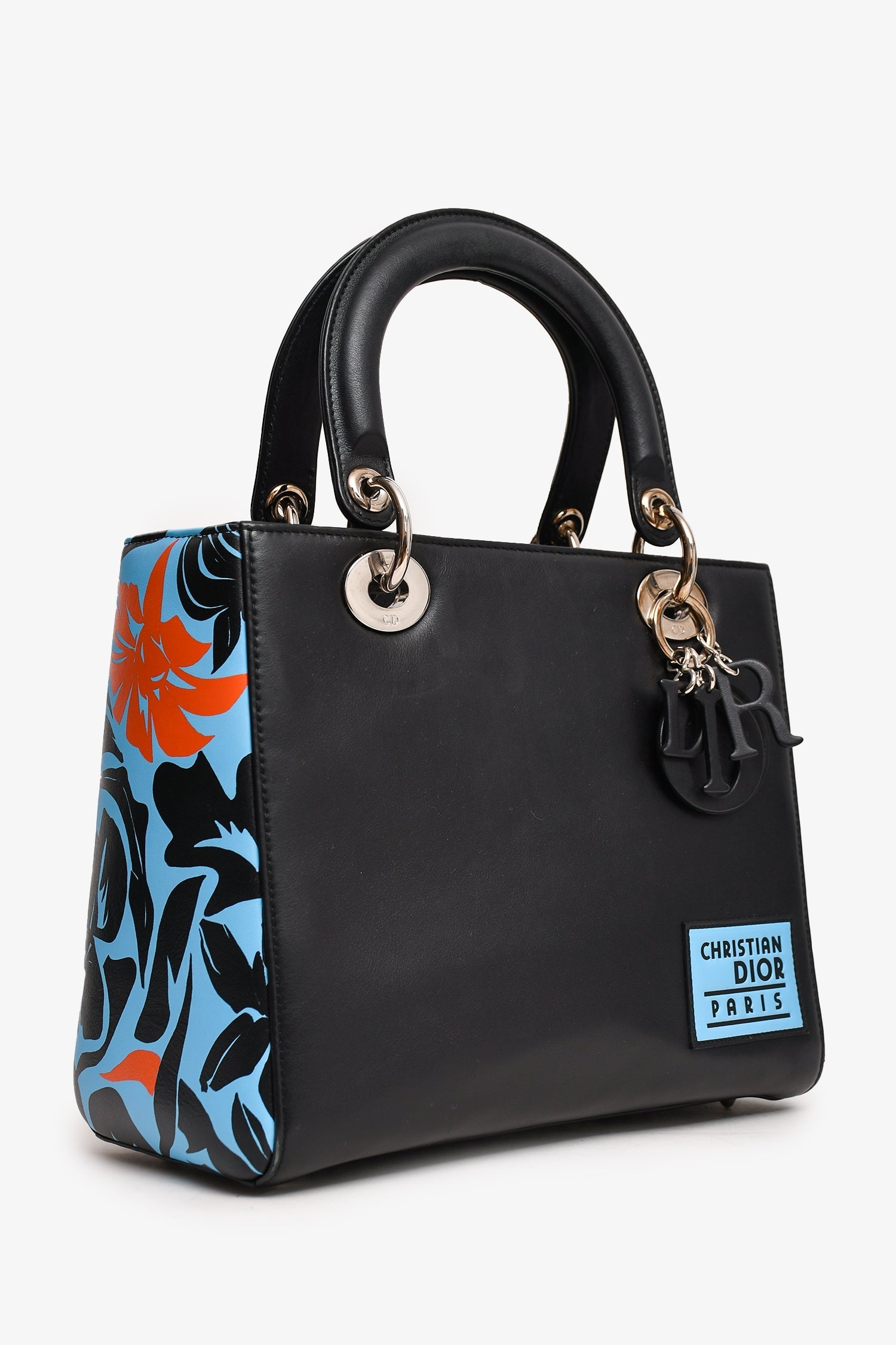 Christian D1OR 2016 Black/Blue Leather Floral Printed Lady D1OR