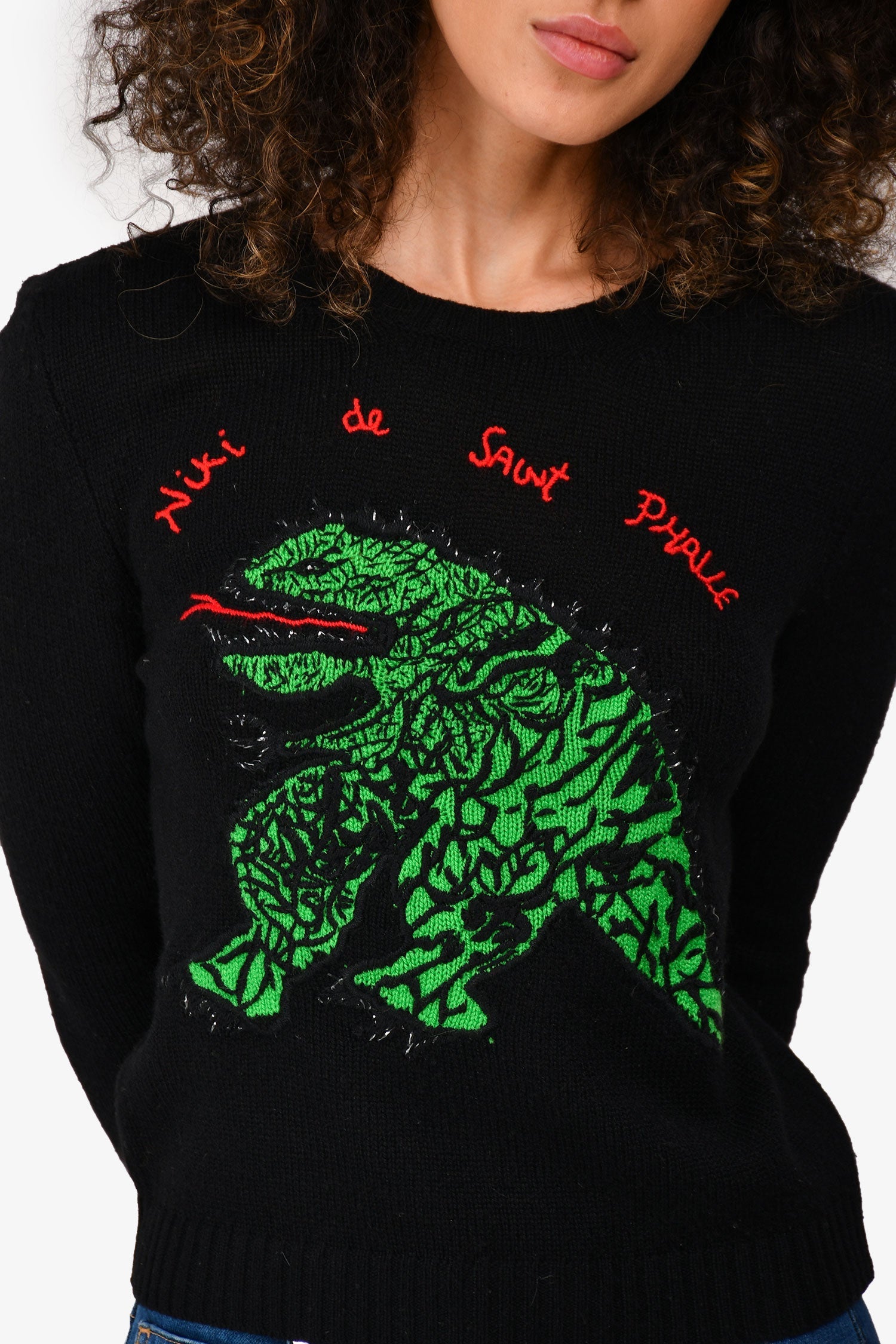 Christian D1OR Black/Green Cashmere Embroidered Sweater Size 4