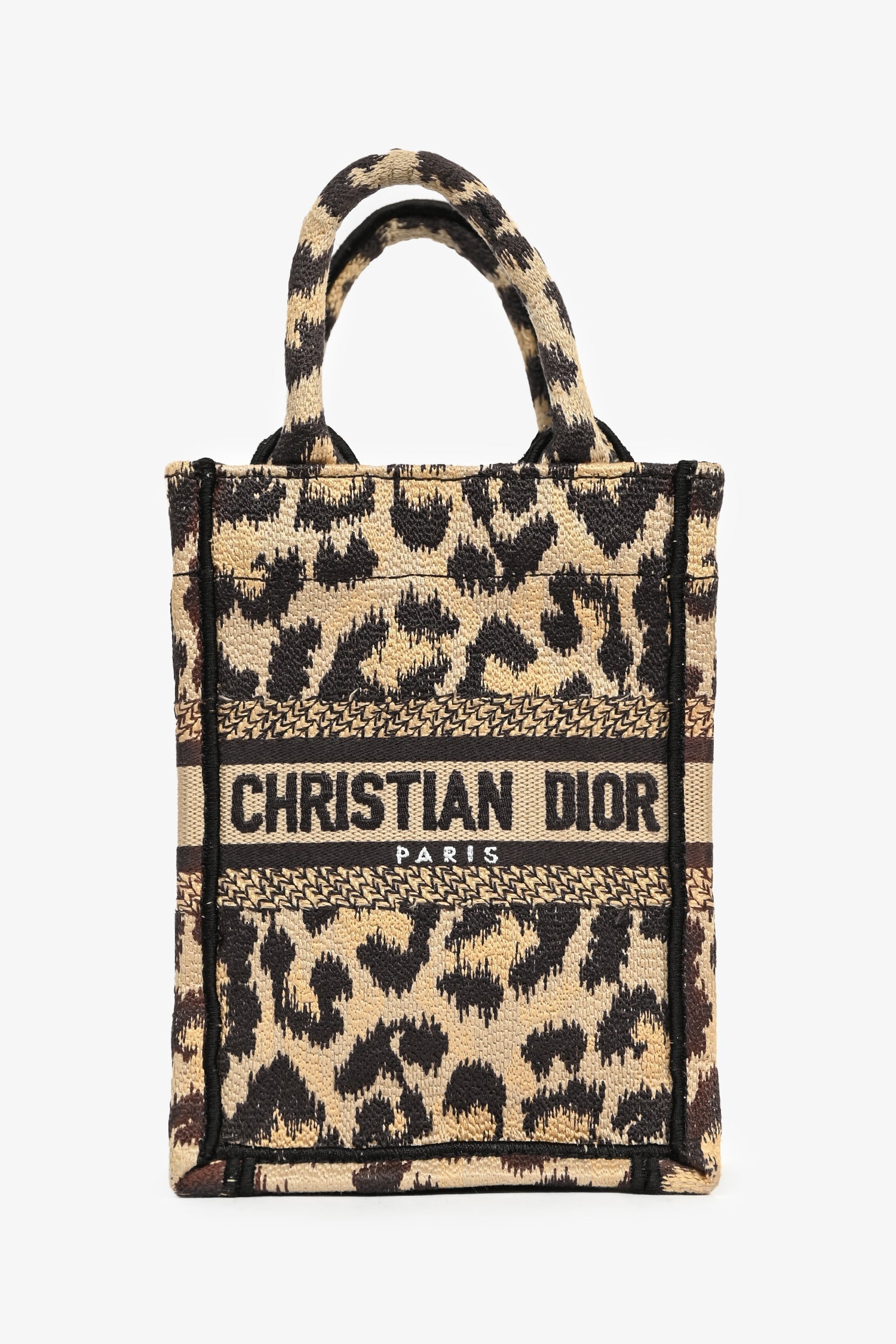 Christian D1OR Beige Leopard Canvas Mini Book Tote Phone Bag