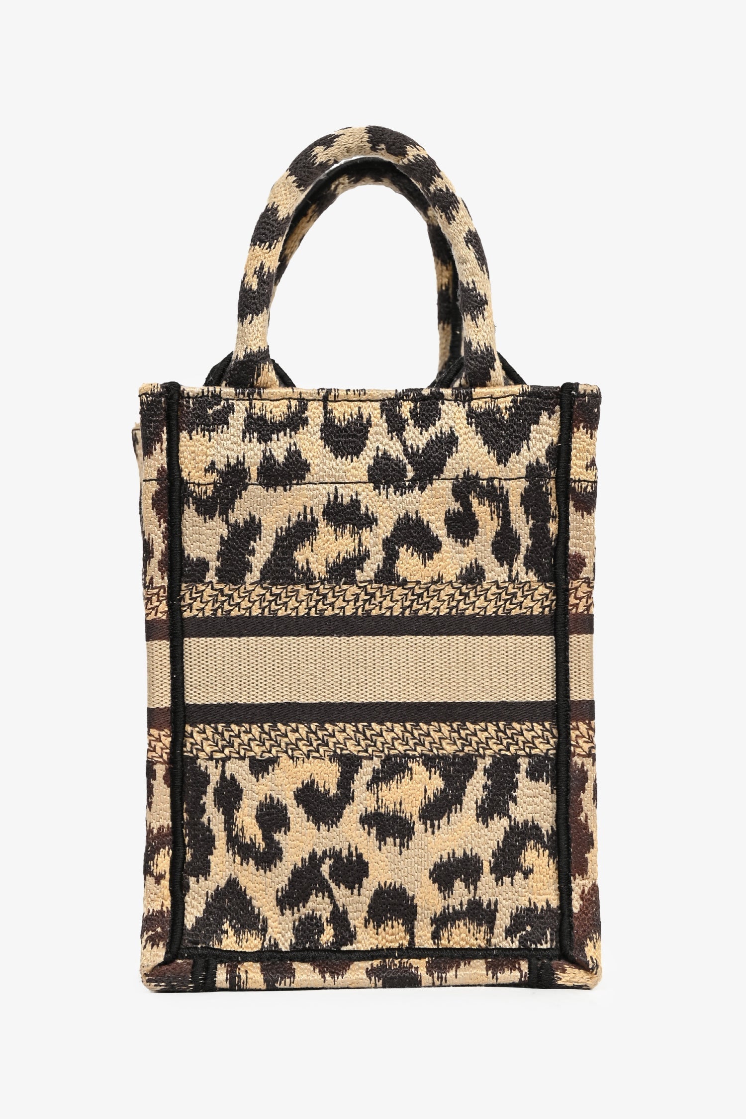 Christian D1OR Beige Leopard Canvas Mini Book Tote Phone Bag