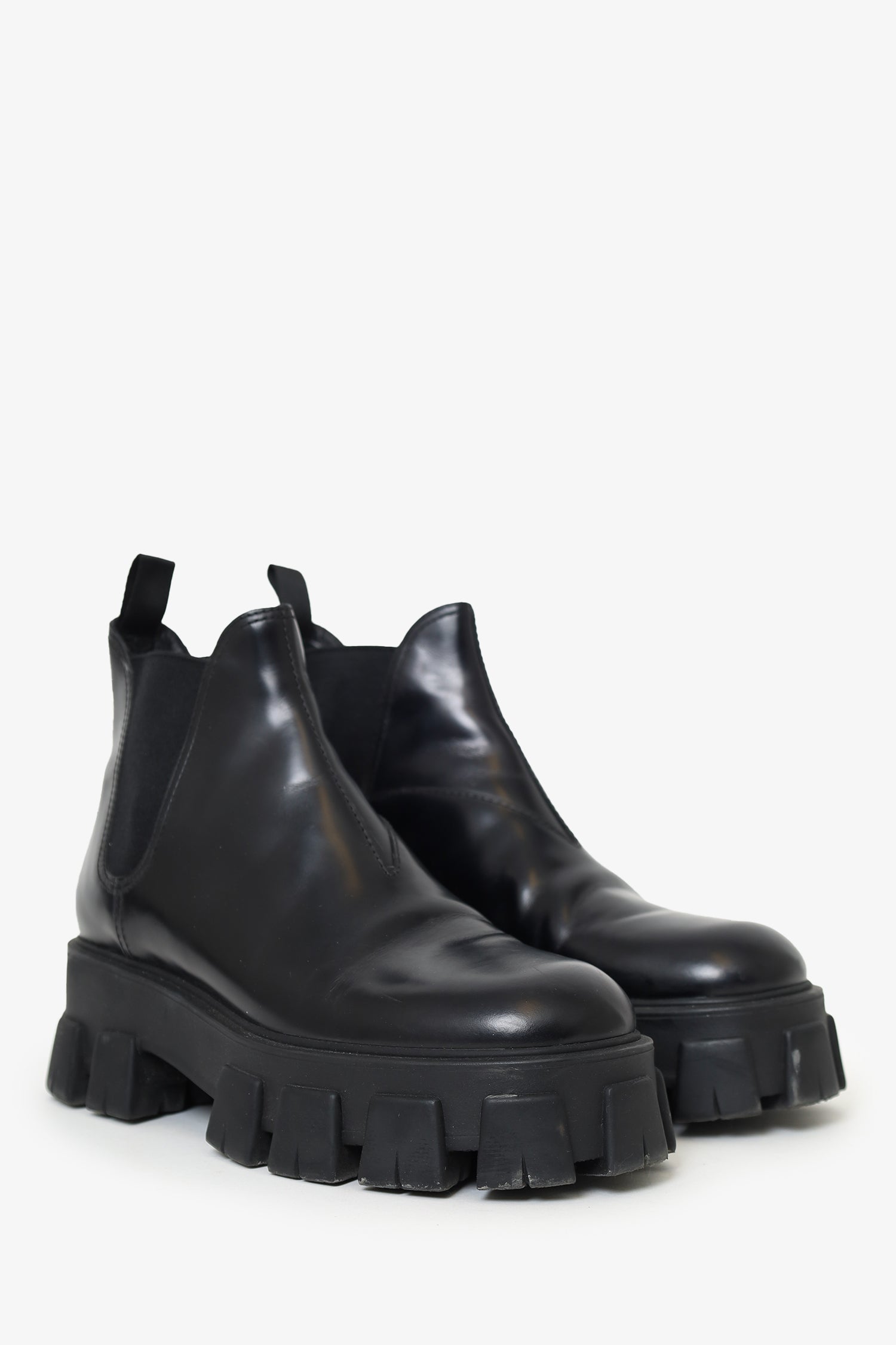 PRD Black Leather Monolith Lug Sole Chelsea Boots Size 38