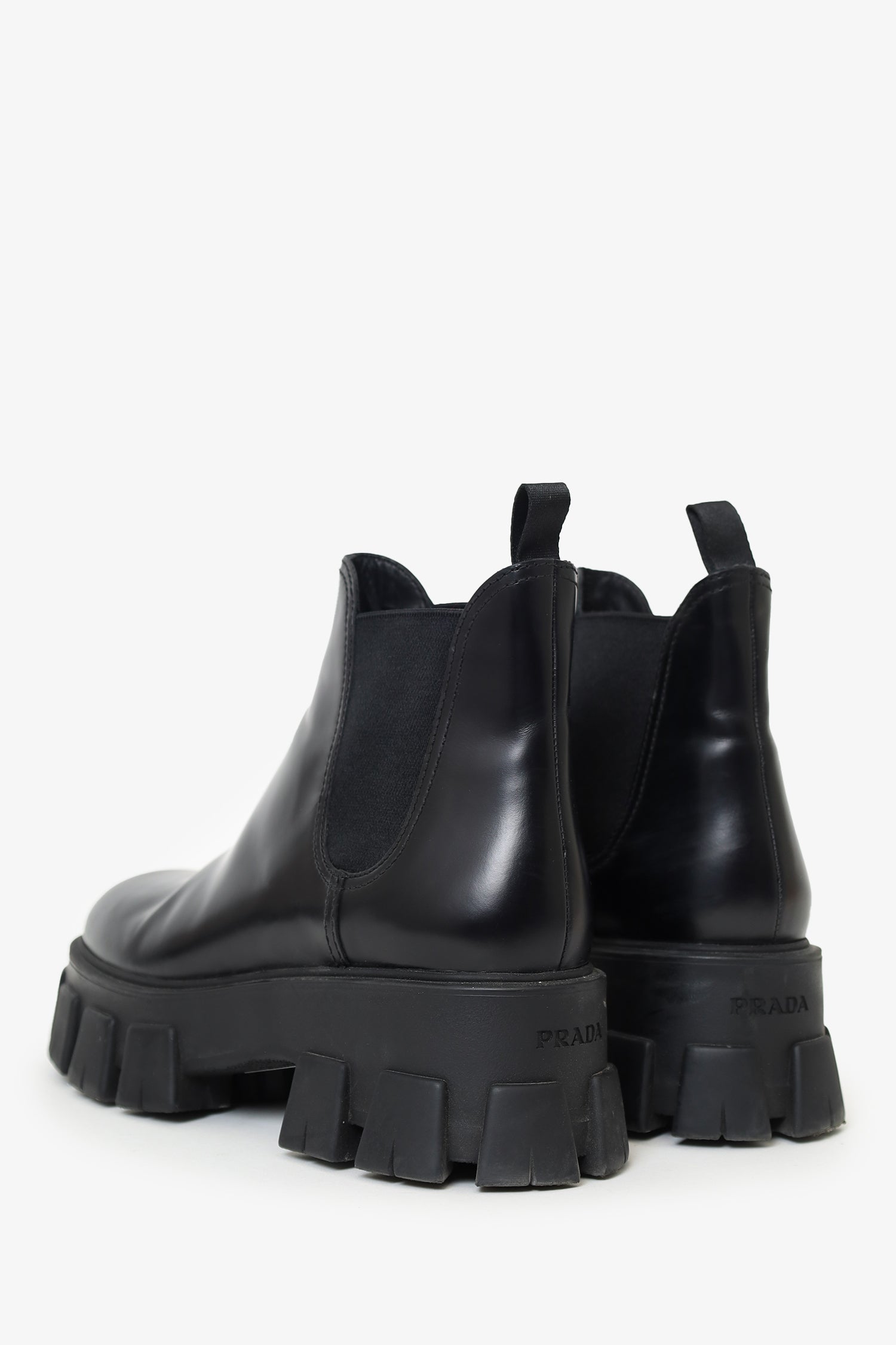 PRD Black Leather Monolith Lug Sole Chelsea Boots Size 38